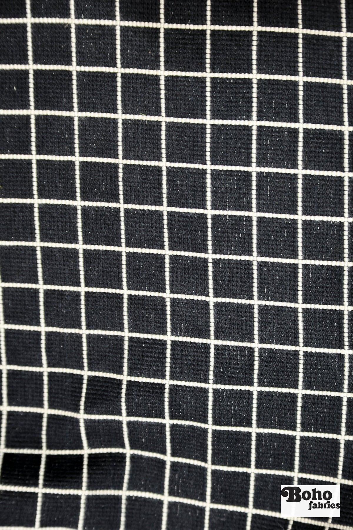 Cream & Black Grid Upholstery Woven Fabric - Boho Fabrics - Home Dec. & Upholstery Fabric