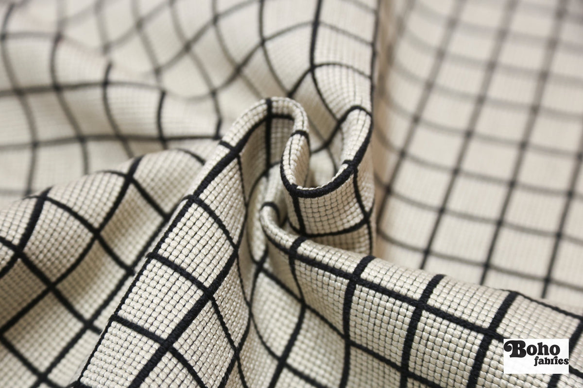 Cream & Black Grid Upholstery Woven Fabric - Boho Fabrics - Home Dec. & Upholstery Fabric