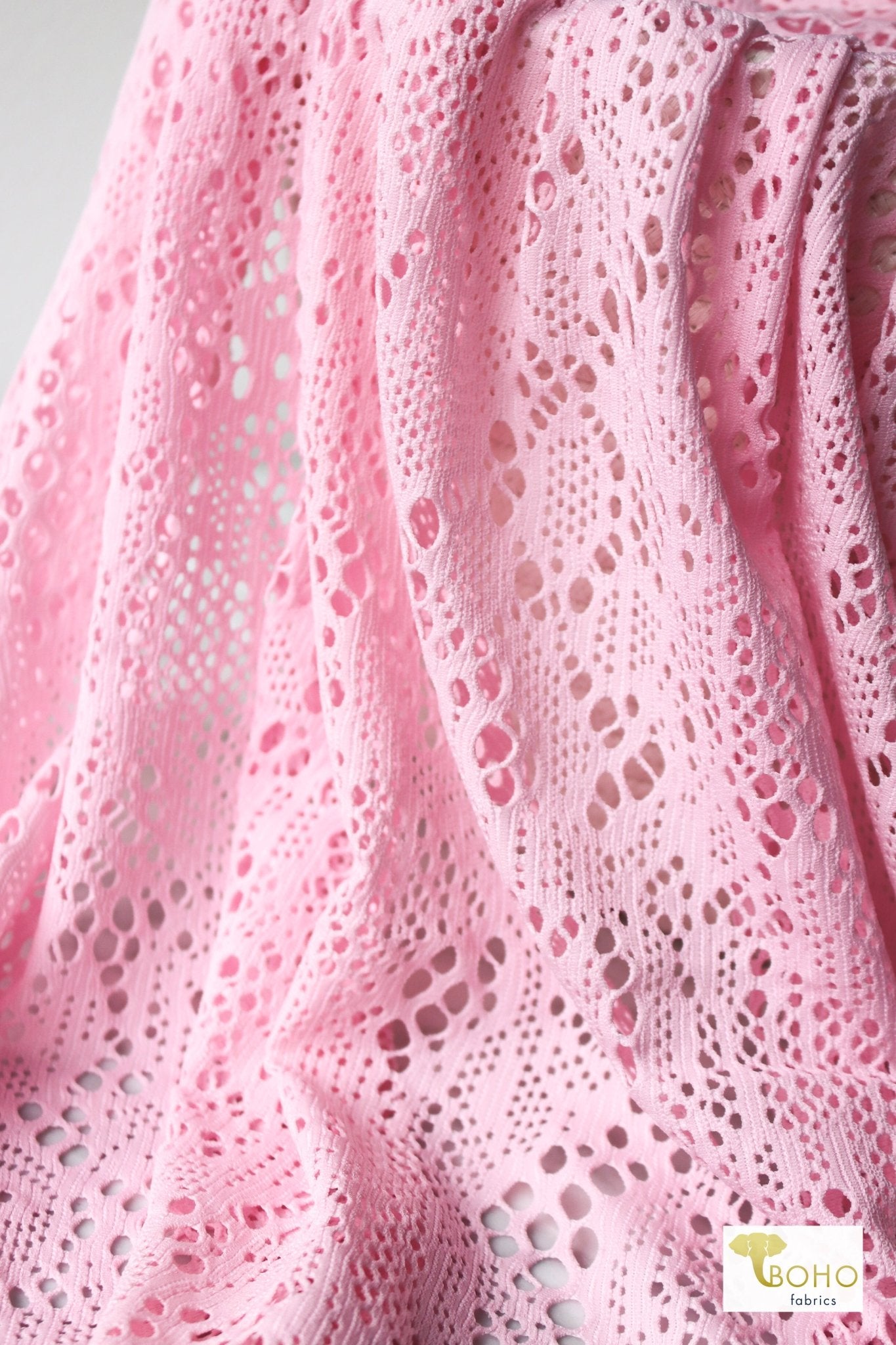 Cresendo in Light Pink, Stretch Lace Fabric - Boho Fabrics - Stretch Lace Fabric