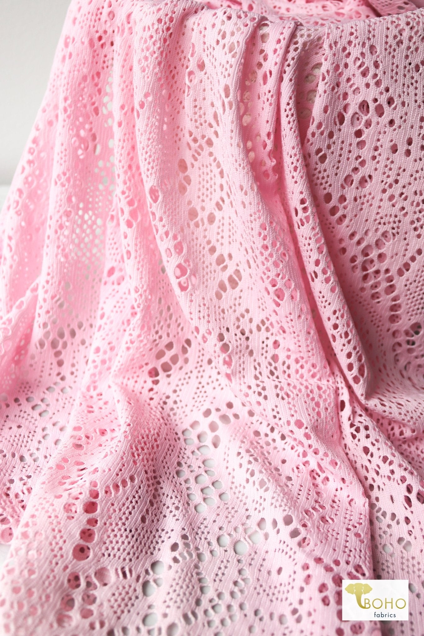 Cresendo in Light Pink, Stretch Lace Fabric - Boho Fabrics - Stretch Lace Fabric