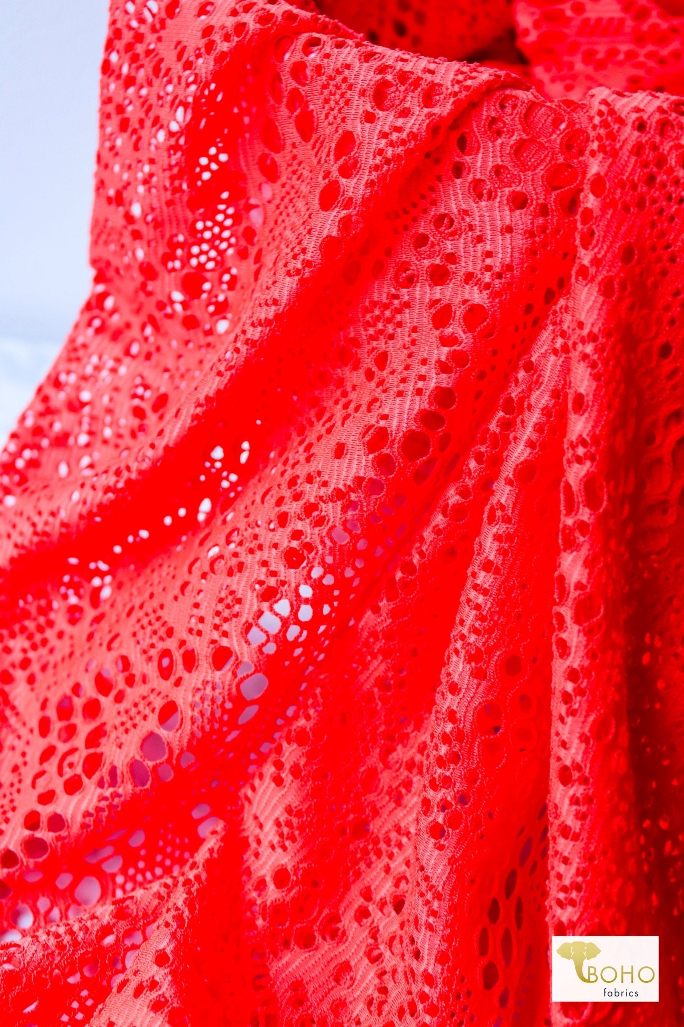 Cresendo in Neon Coral, Stretch Lace Fabric - Boho Fabrics - Stretch Lace Fabric