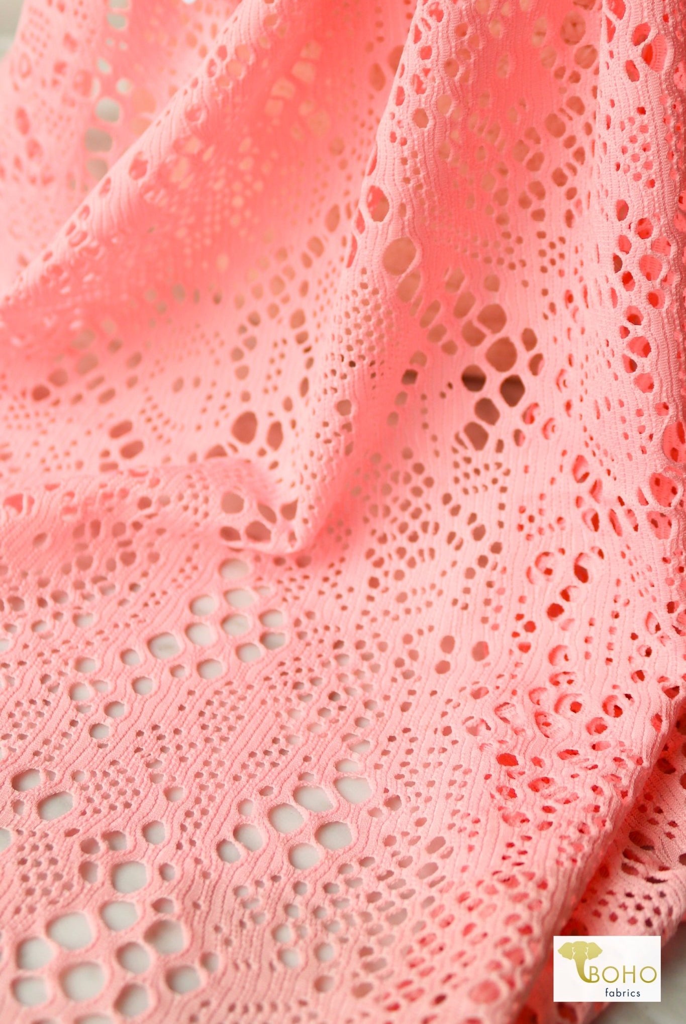 Cresendo in Peach, Stretch Lace Fabric - Boho Fabrics - Stretch Lace Fabric