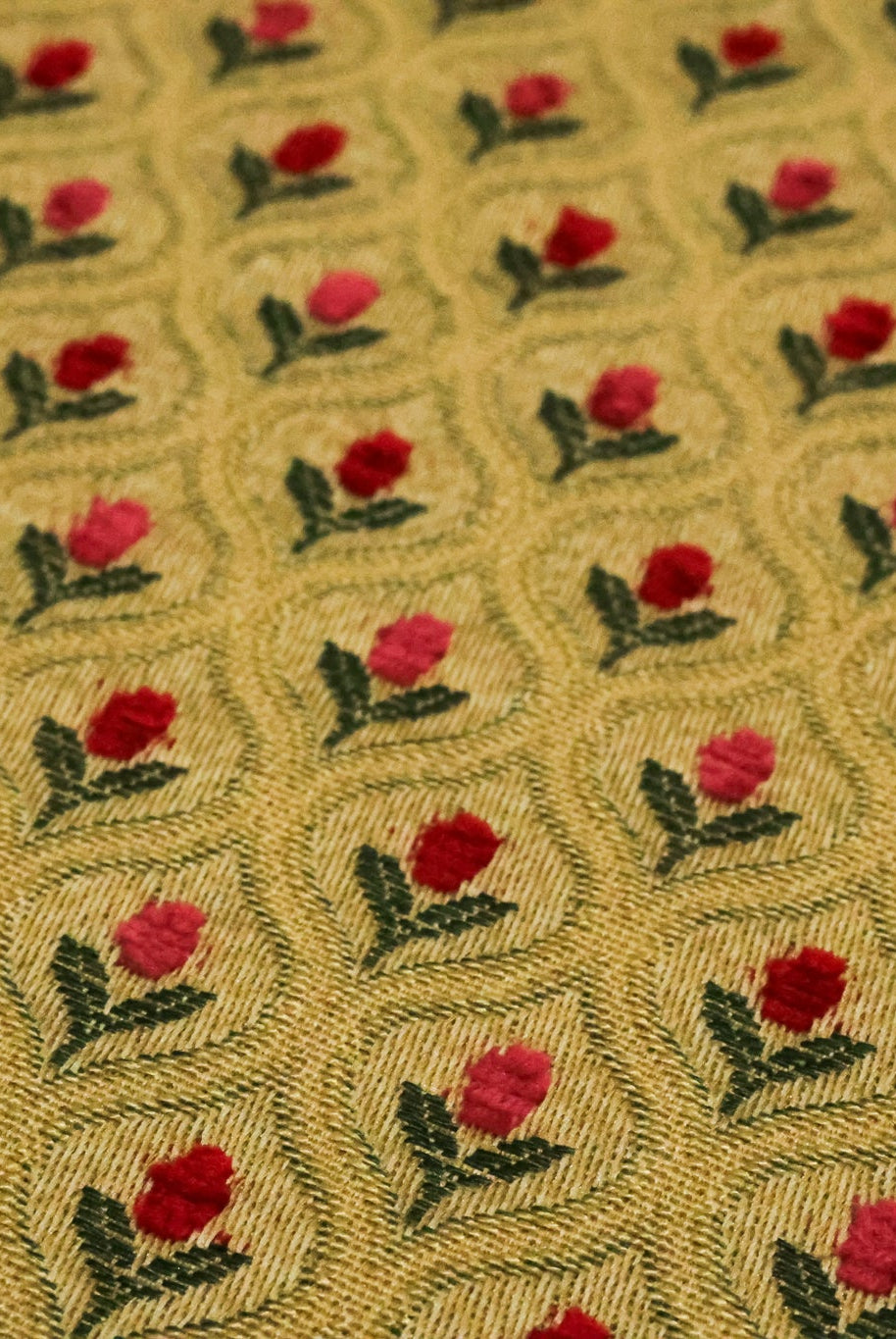 Crimson & Gold Ogee Tulips Jacquard Woven Fabric - Boho Fabrics - Jacquard, Woven