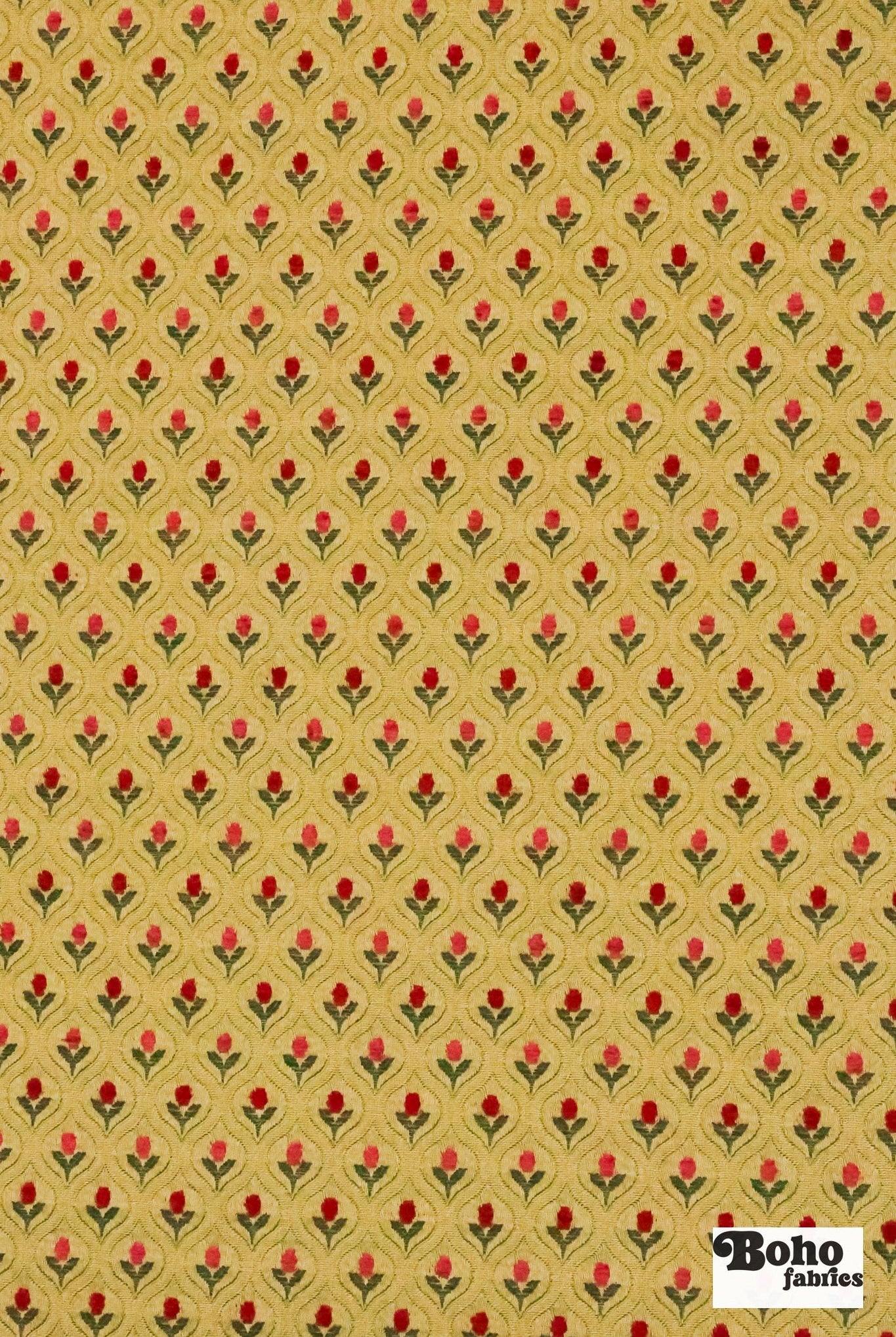 Crimson & Gold Ogee Tulips Jacquard Woven Fabric - Boho Fabrics - Jacquard, Woven