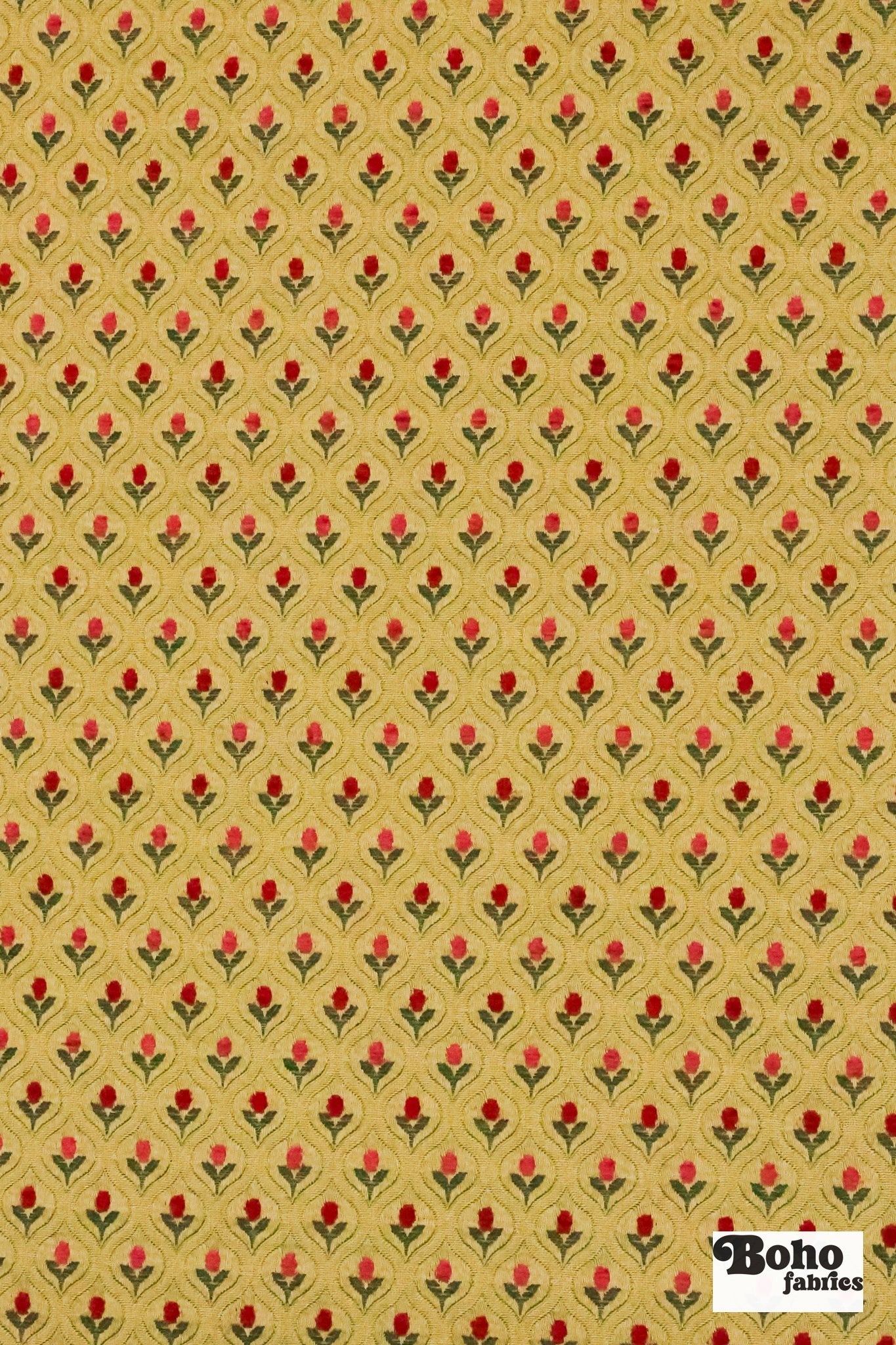 Crimson & Gold Ogee Tulips Jacquard Woven Fabric - Boho Fabrics - Jacquard, Woven