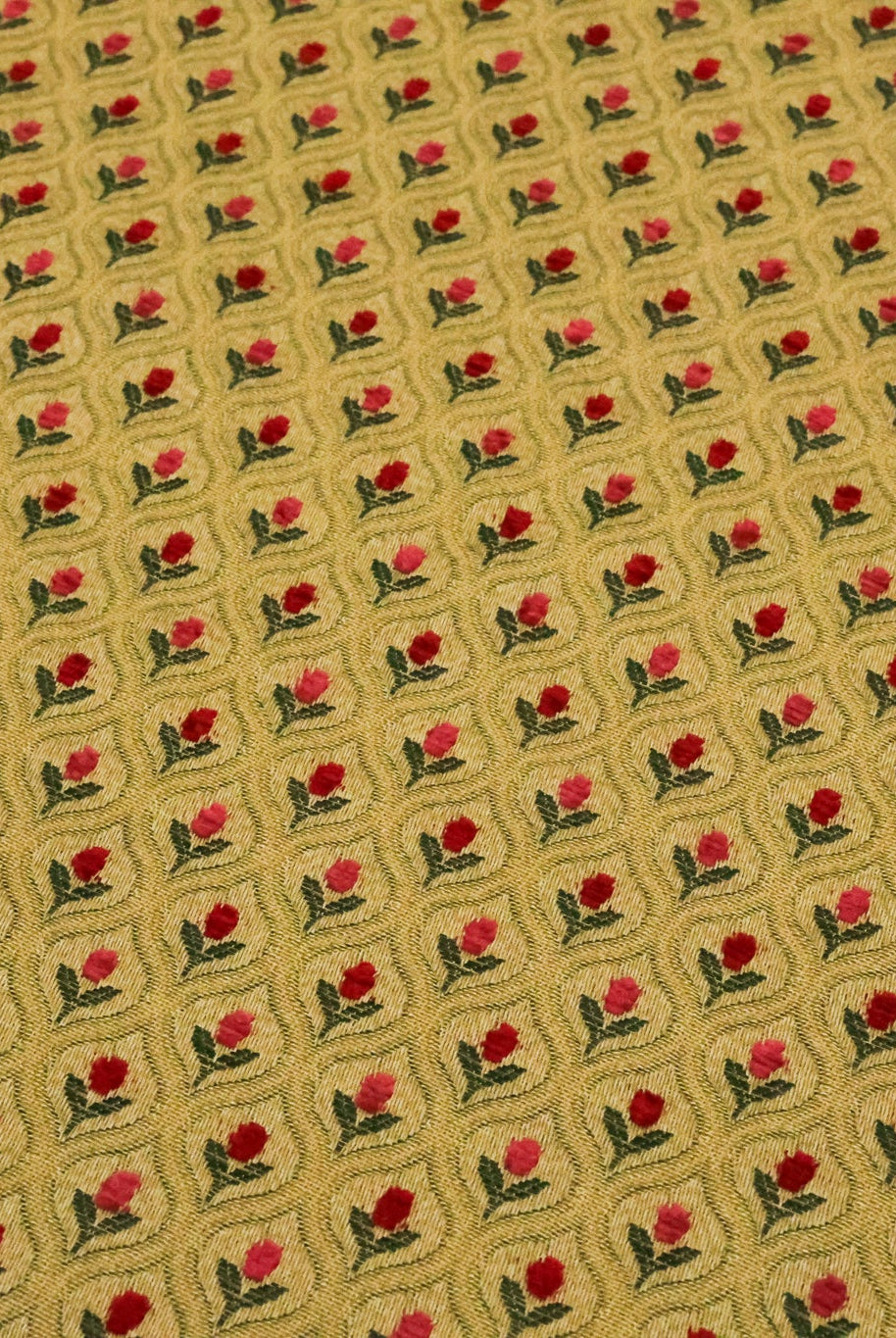 Crimson & Gold Ogee Tulips Jacquard Woven Fabric - Boho Fabrics - Jacquard, Woven
