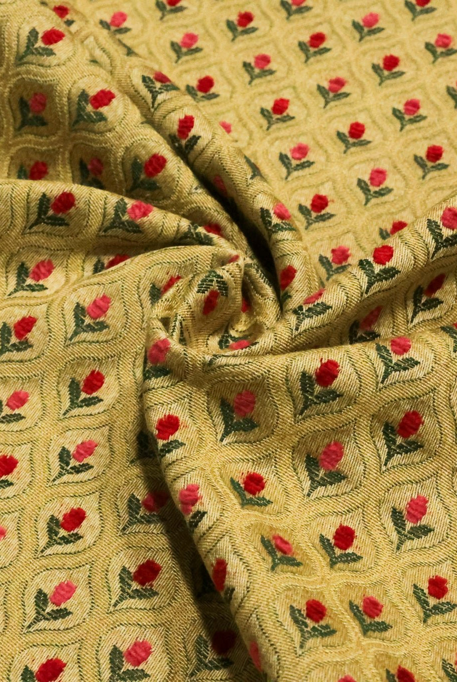 Crimson & Gold Ogee Tulips Jacquard Woven Fabric - Boho Fabrics - Jacquard, Woven