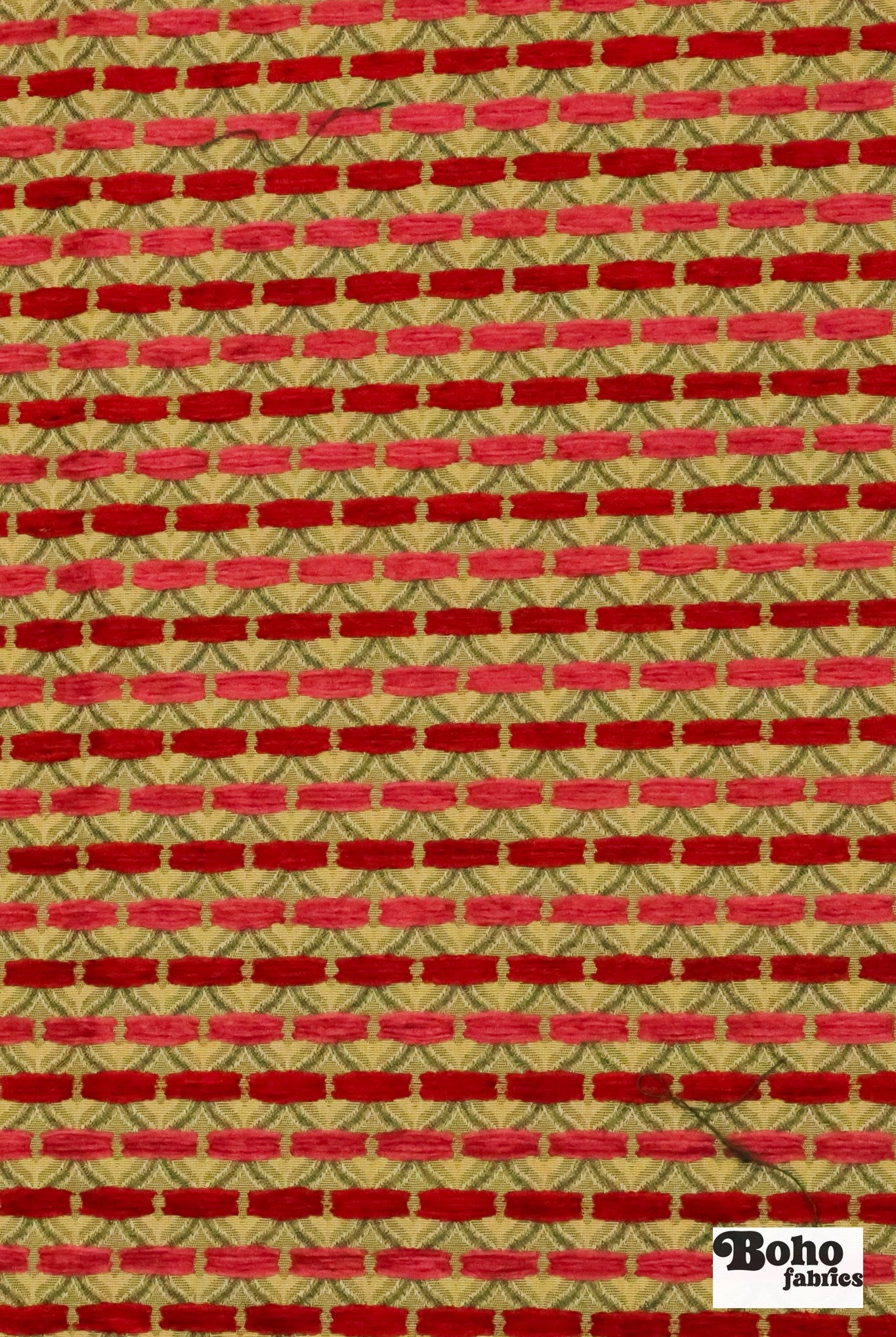 Crimson & Gold Ogee Tulips Jacquard Woven Fabric - Boho Fabrics - Jacquard, Woven