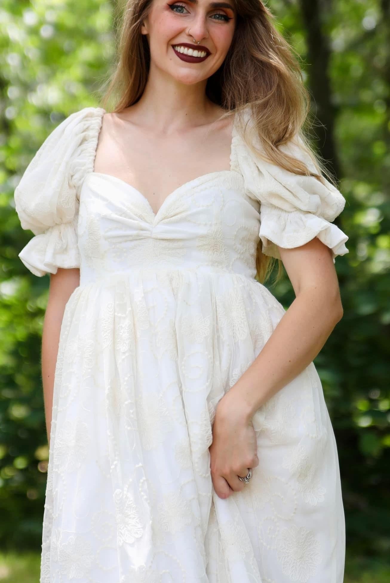 Dahlia Swirls, Ivory Embroidered Mesh. Special Occasion Fabric. - Boho Fabrics