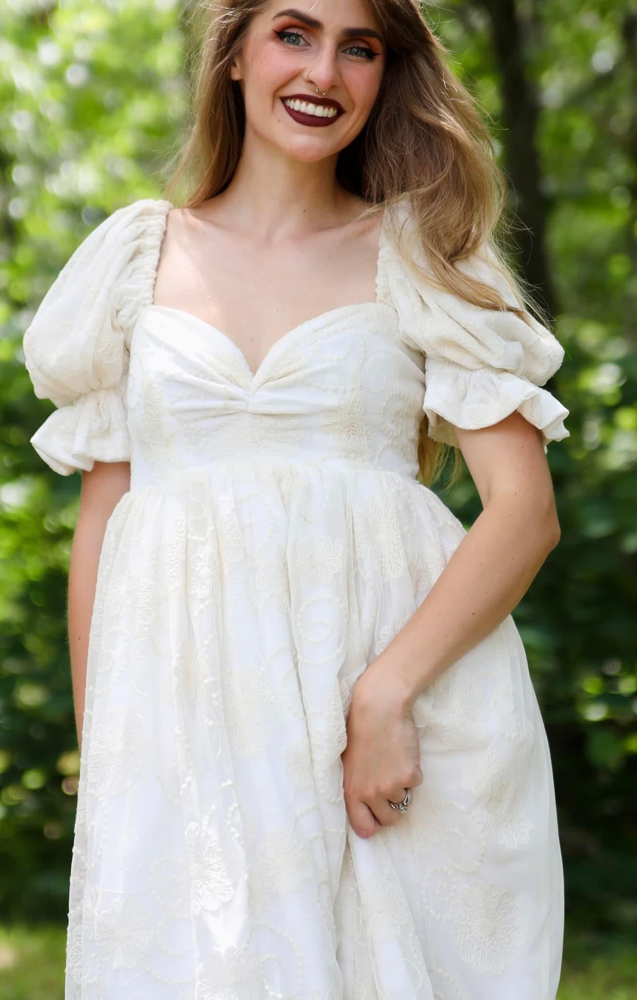 Dahlia Swirls, Ivory Embroidered Mesh. Special Occasion Fabric. - Boho Fabrics