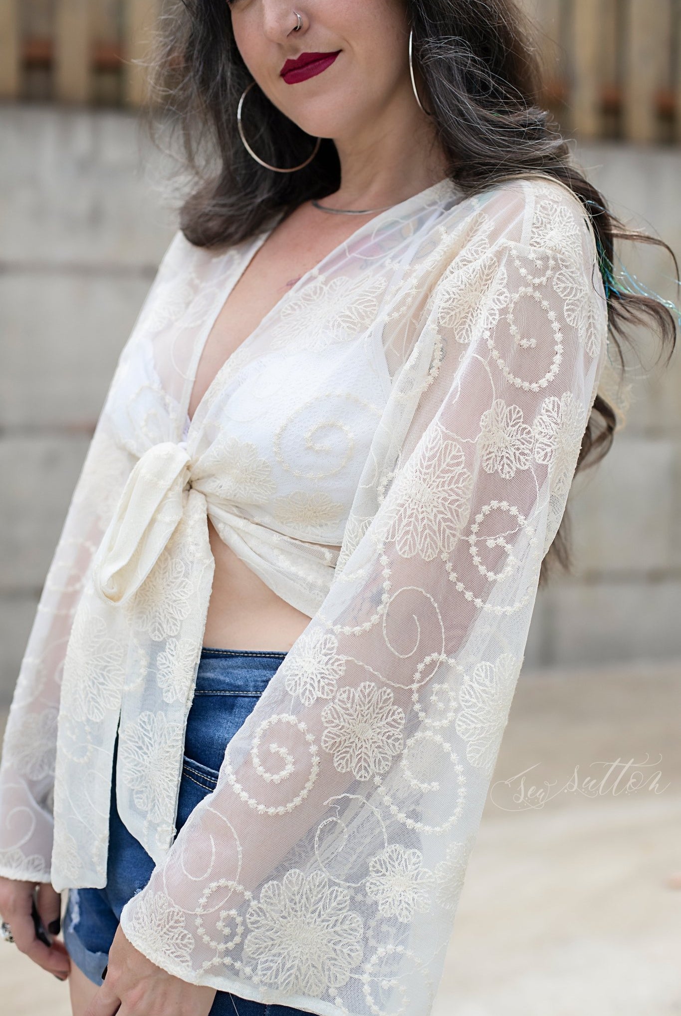 Dahlia Swirls, Ivory Embroidered Mesh. Special Occasion Fabric. - Boho Fabrics - Special Occasion Fabric