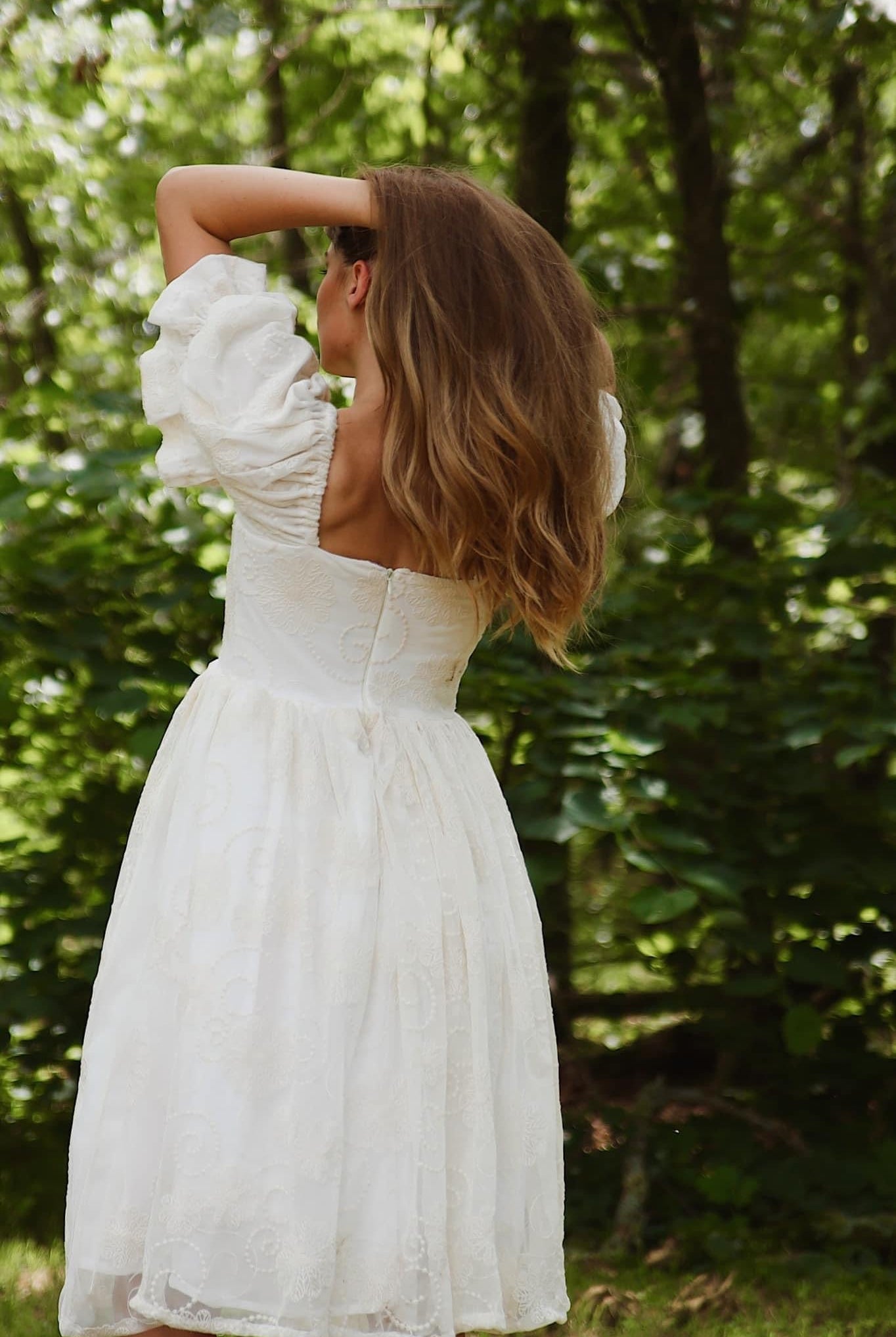 Dahlia Swirls, Ivory Embroidered Mesh. Special Occasion Fabric. - Boho Fabrics