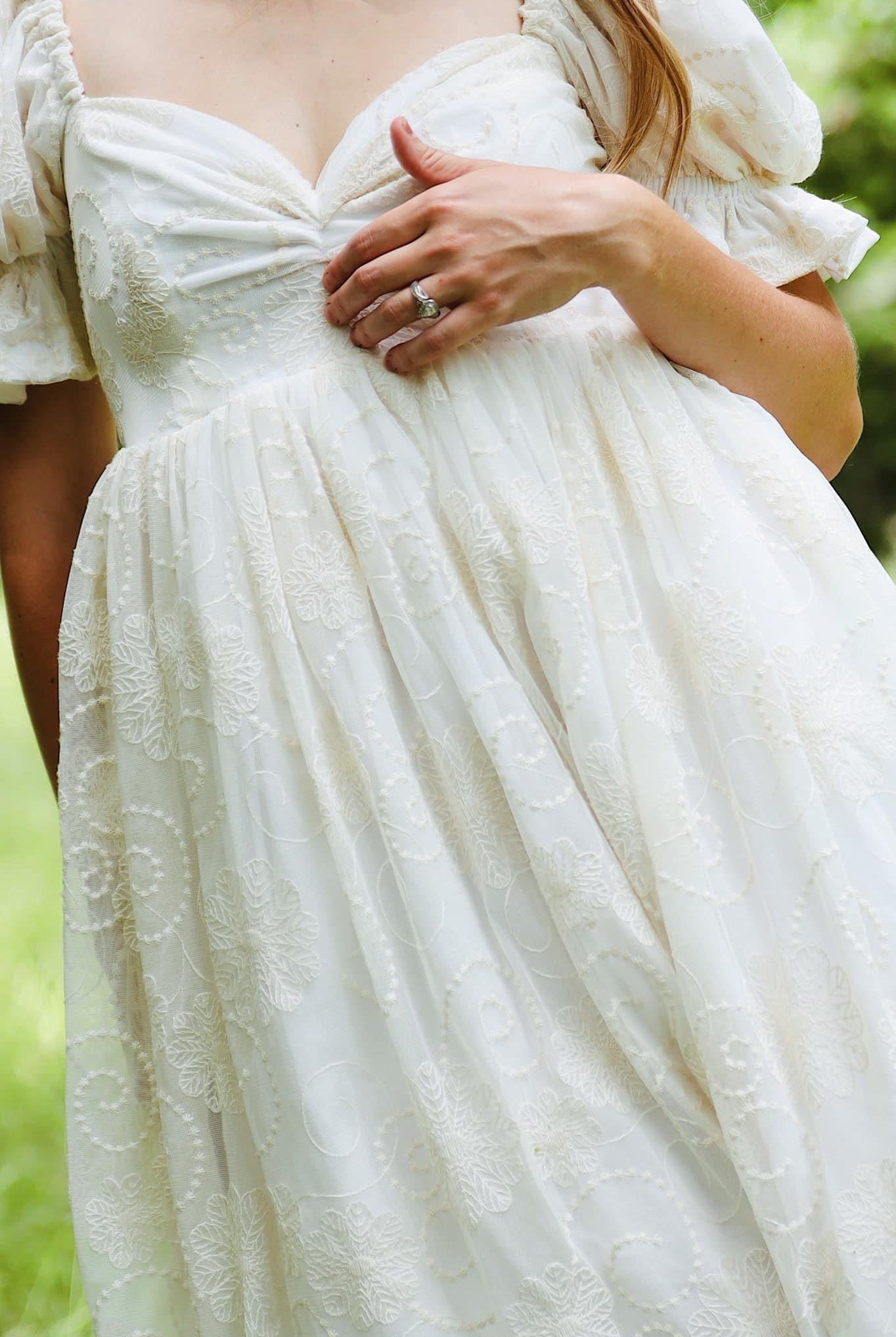 Dahlia Swirls, Ivory Embroidered Mesh. Special Occasion Fabric. - Boho Fabrics