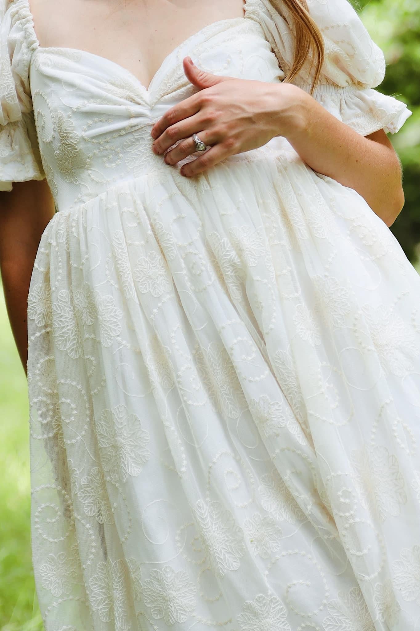 Dahlia Swirls, Ivory Embroidered Mesh. Special Occasion Fabric. - Boho Fabrics