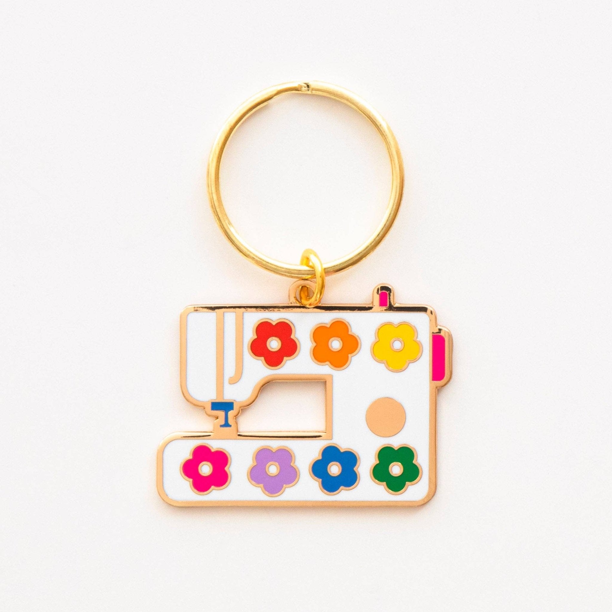 Daisy Sewing Machine Enamel Keychain - Bag Charm - Boho Fabrics - Accessories