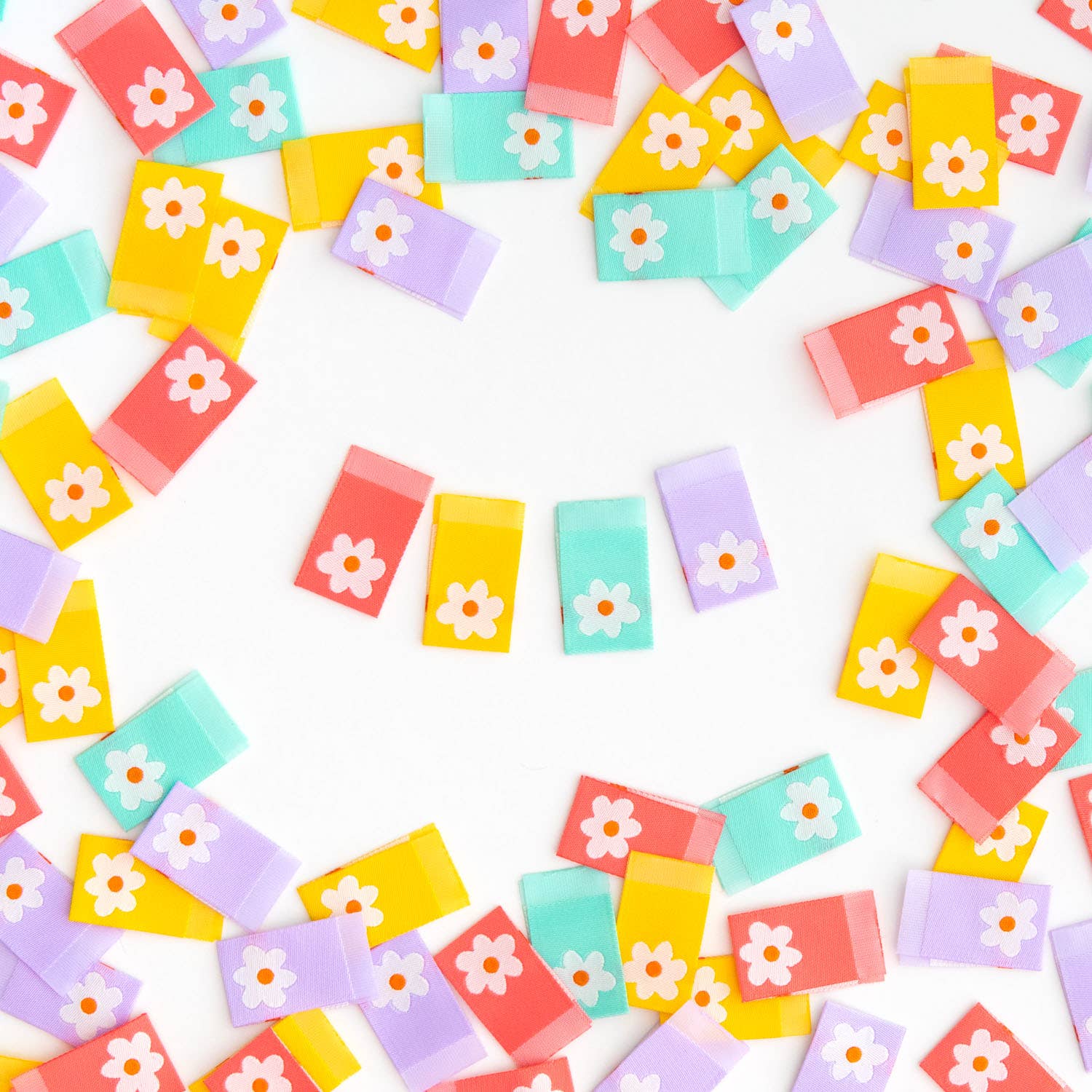 Daisy Tag Multipack - Sewing Woven Clothing Label Tags - Boho Fabrics - Sew - in Labels