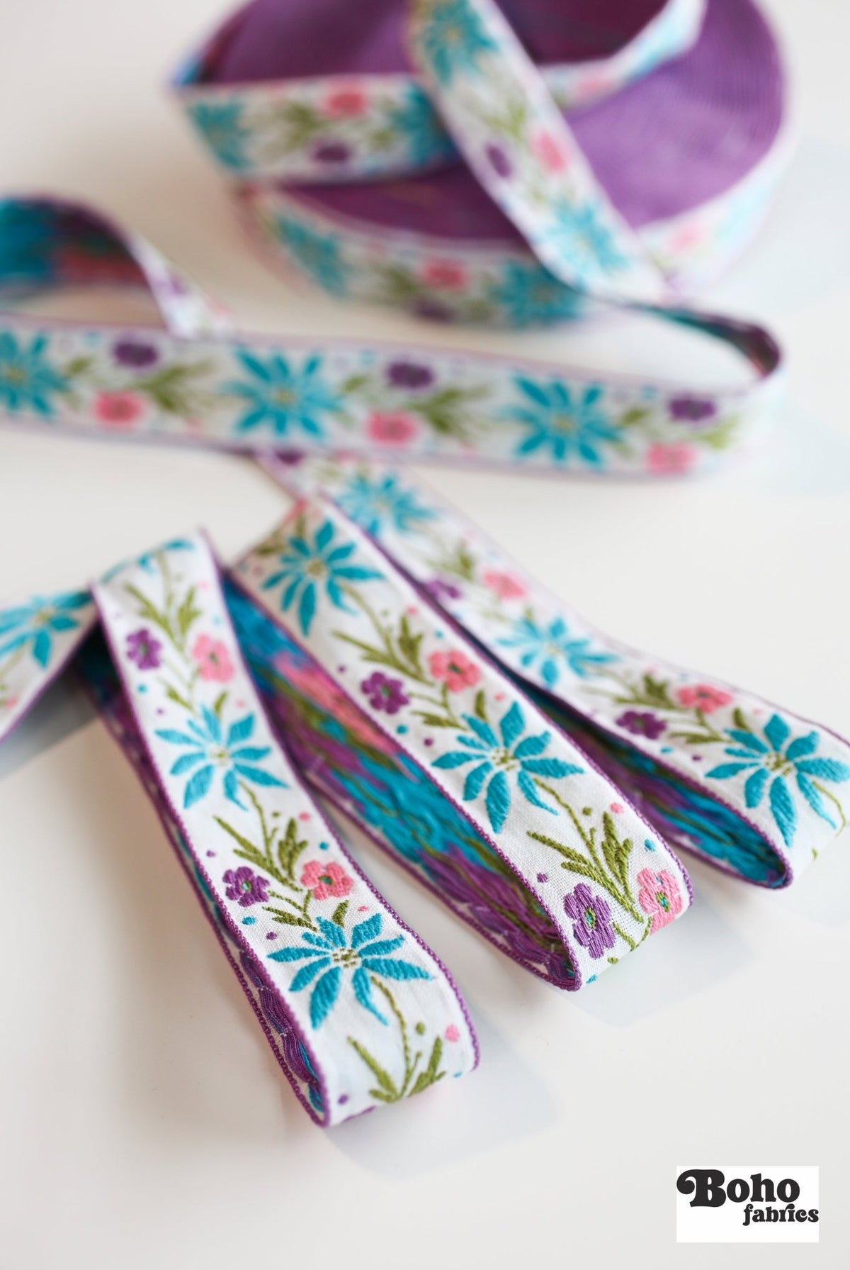Dancing Meadow in Blue, 1 1/4" Vintage Jacquard Woven Trim, TRIM - 032 - Boho Fabrics - Trims