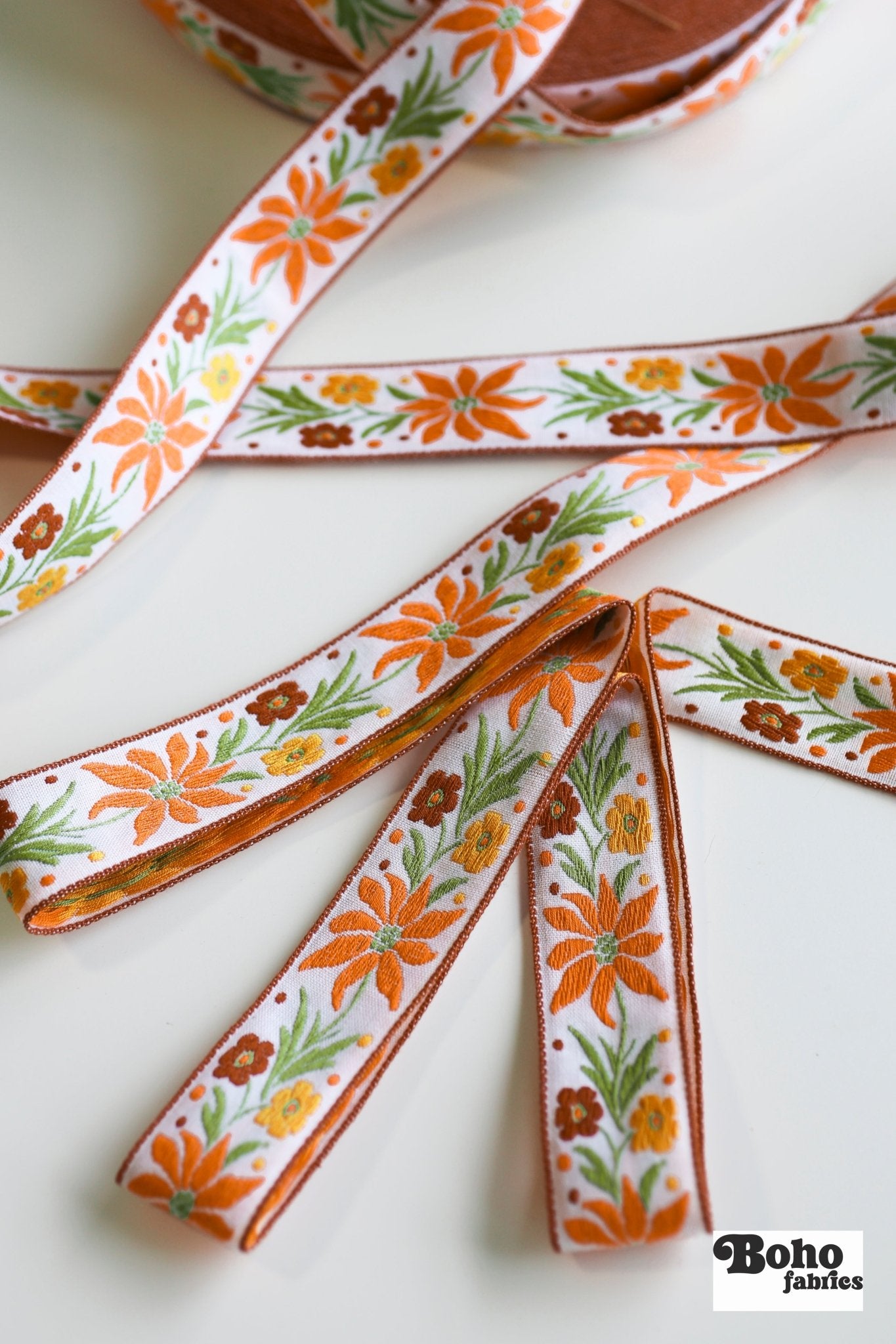 Dancing Meadow in Harvest. Vintage Jacquard Woven Trim, 1.375" TRIM - 068 - Boho Fabrics - Trims