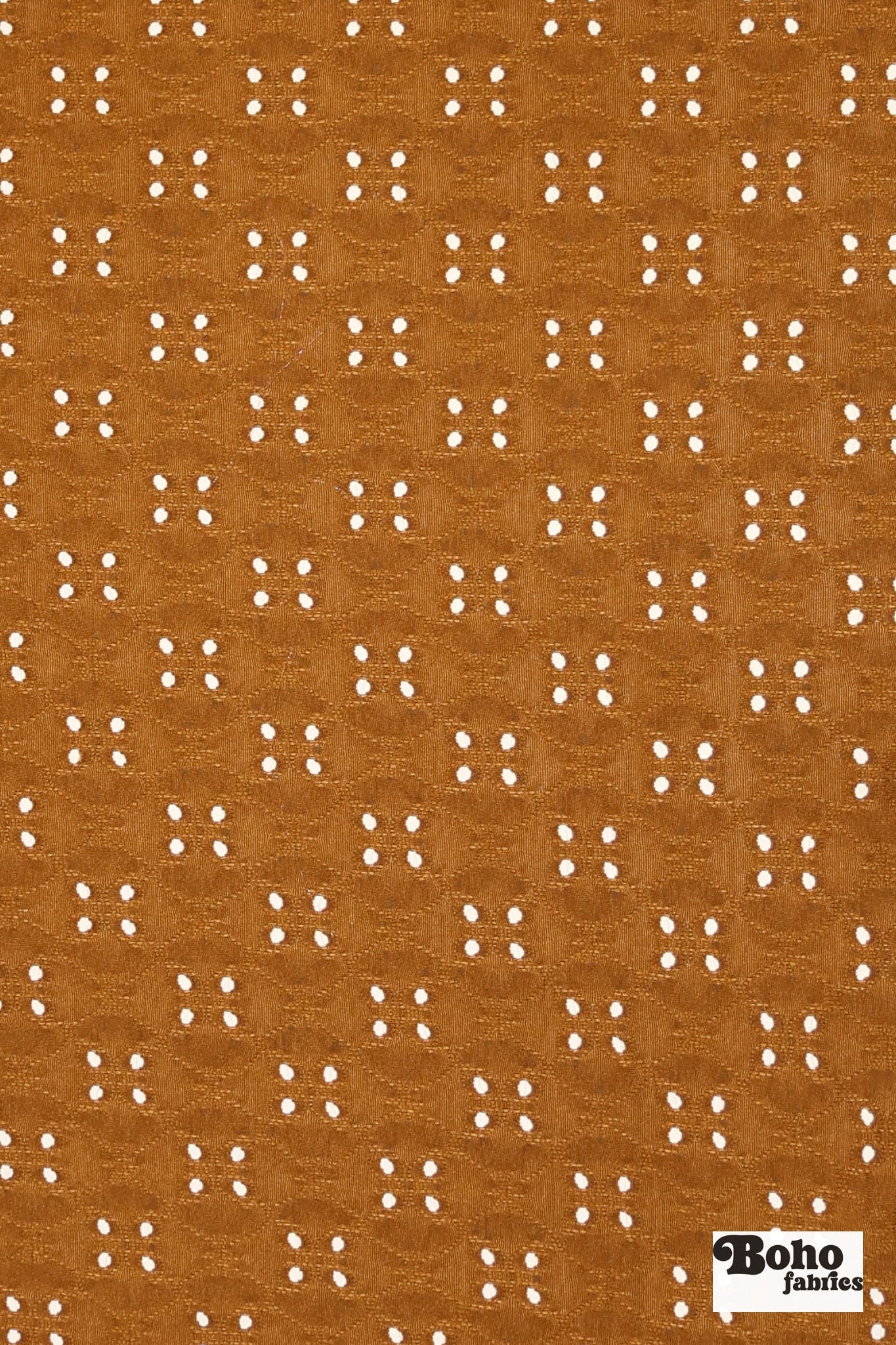 Deep Ochre, Butterfly Eyelet Jersey Knit Fabric - Boho Fabrics - Knit Fabric