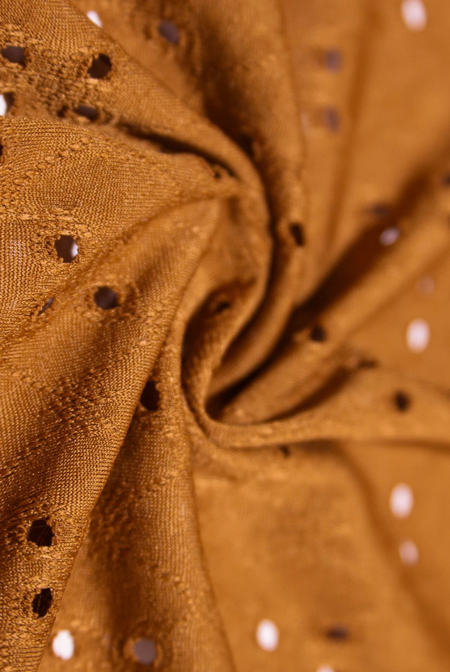 Deep Ochre, Butterfly Eyelet Jersey Knit Fabric - Boho Fabrics - Knit Fabric