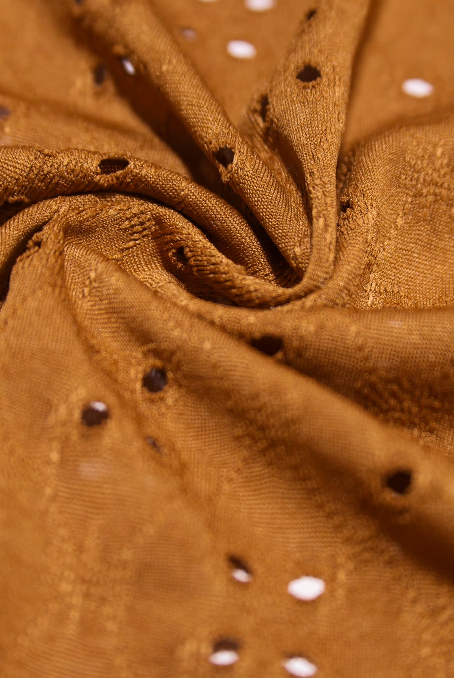 Deep Ochre, Butterfly Eyelet Jersey Knit Fabric - Boho Fabrics - Knit Fabric
