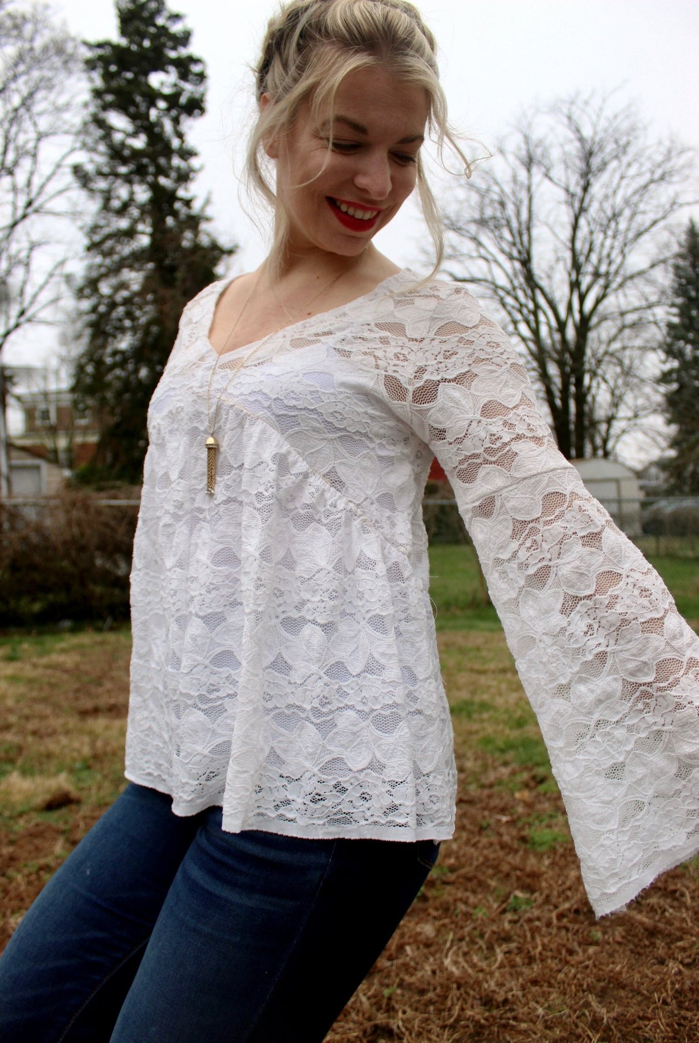 Delicate Leaves and Floral Stripes in White. Stretch Lace Knit. SL-113 - Boho Fabrics