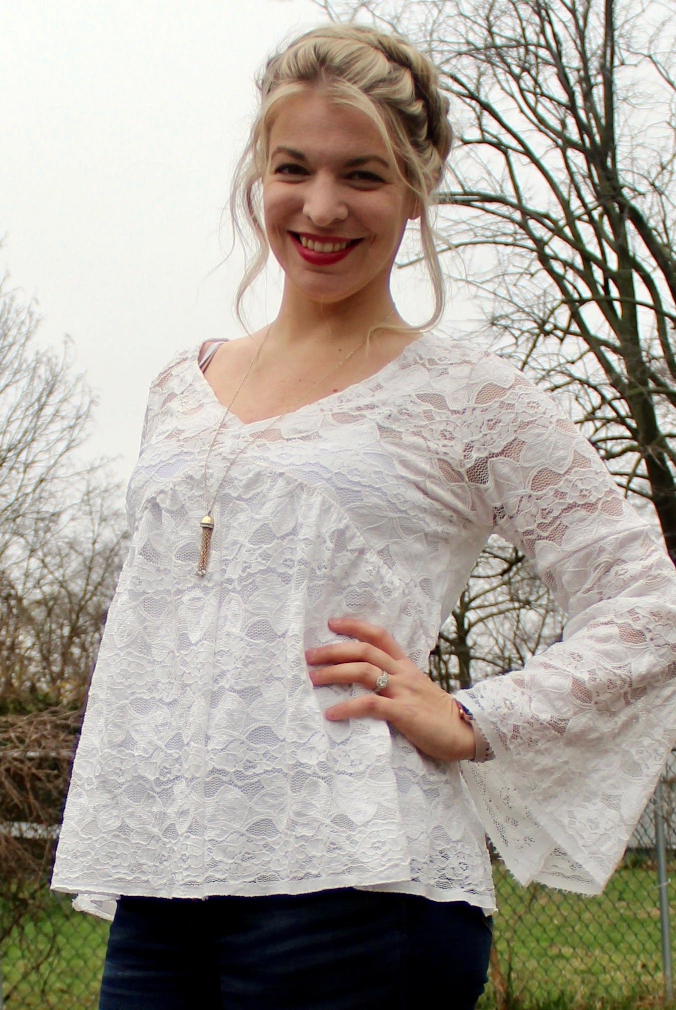 Delicate Leaves and Floral Stripes in White. Stretch Lace Knit. SL-113 - Boho Fabrics