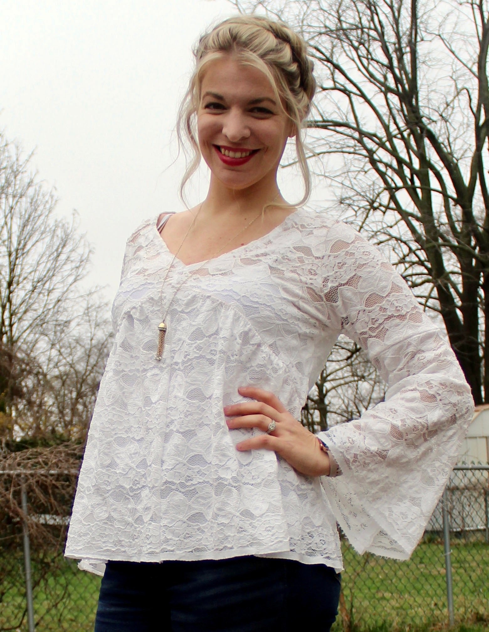 Delicate Leaves and Floral Stripes in White. Stretch Lace Knit. SL-113 - Boho Fabrics