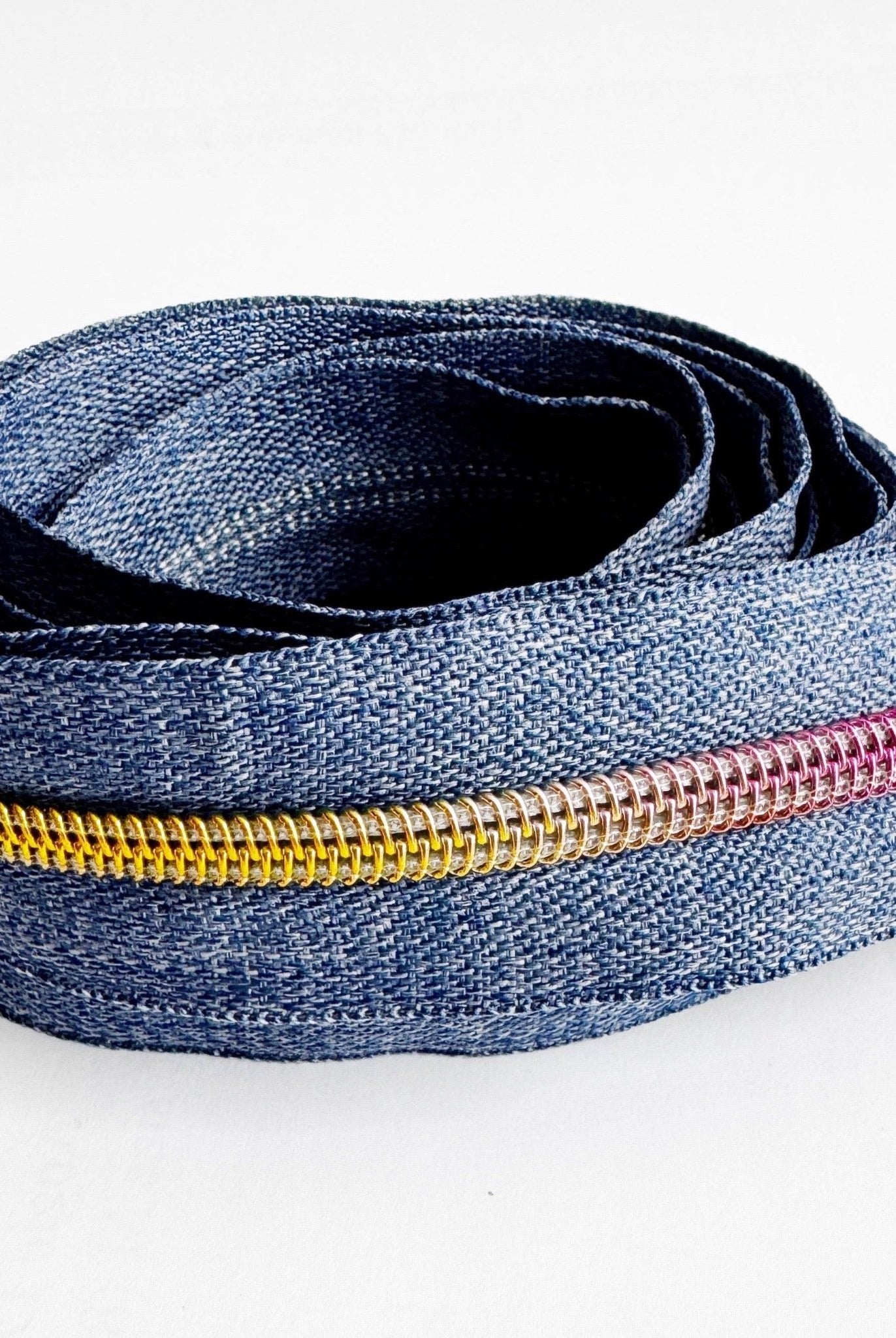 Denim Blue Nylon Zipper Tape with Rainbow Teeth - 3 Yards - Boho Fabrics - Zippers
