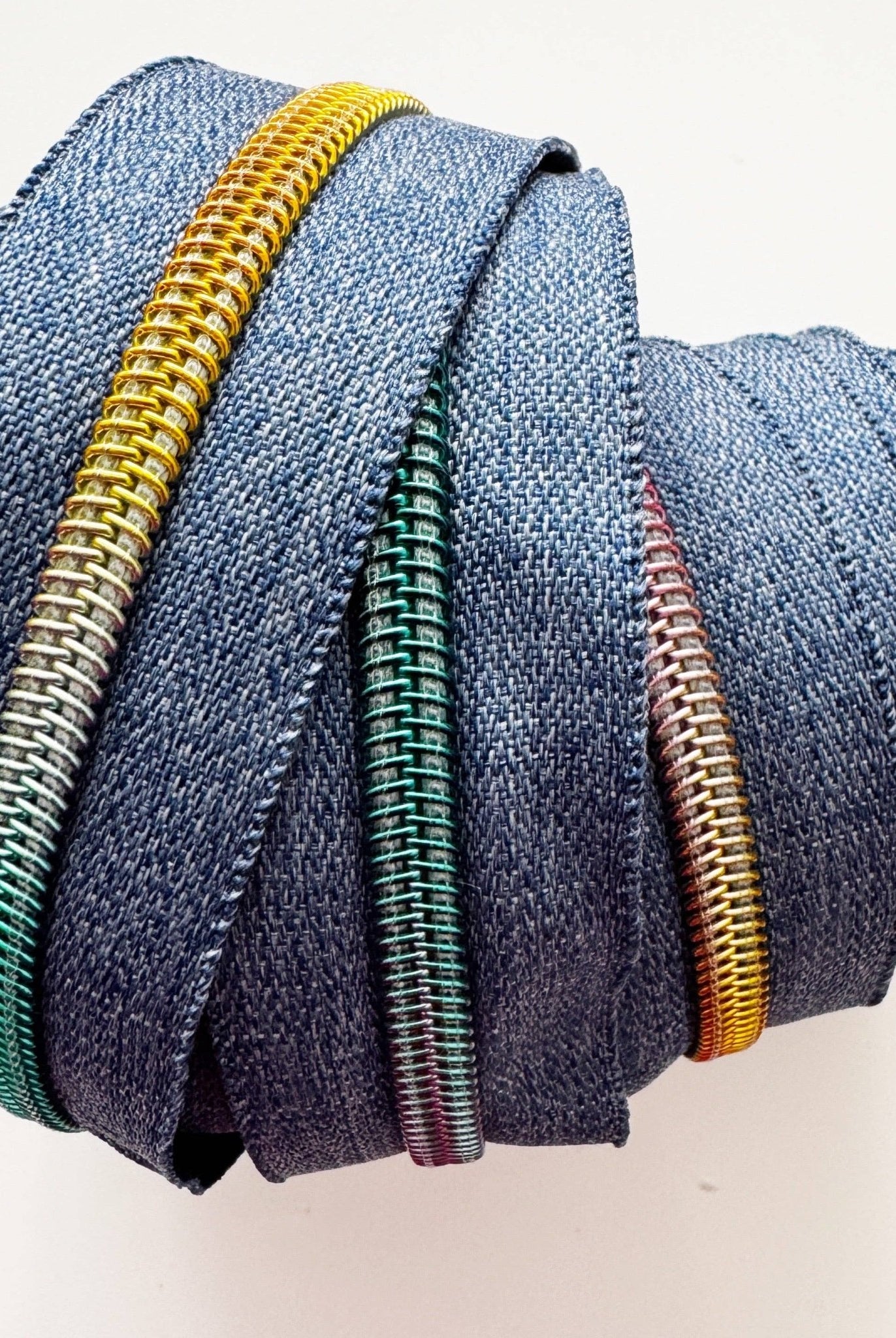 Denim Blue Nylon Zipper Tape with Rainbow Teeth - 3 Yards - Boho Fabrics - Zippers