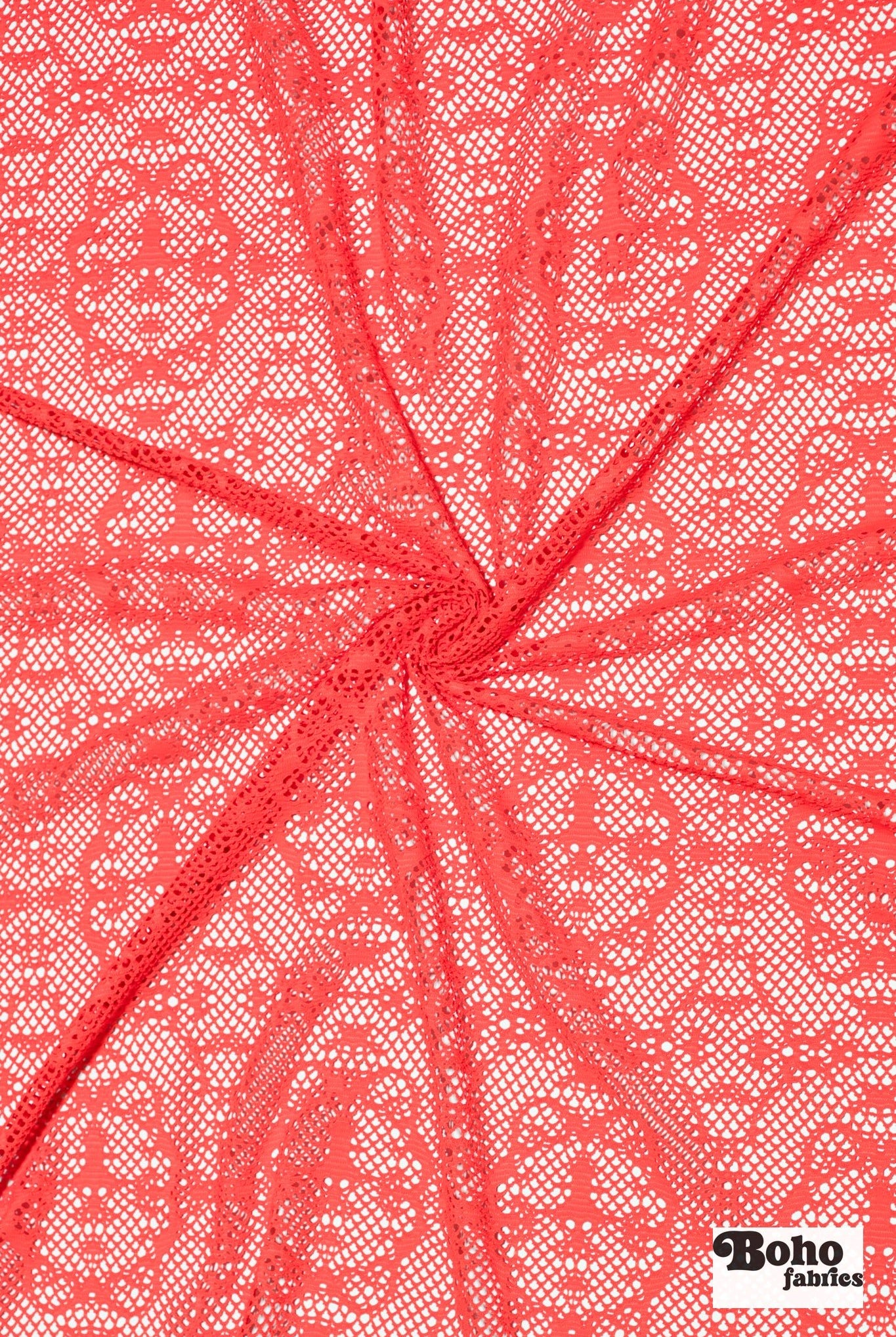 Desert Relic in Coral, Stretch Lace Fabric - Boho Fabrics - Stretch Lace Fabric