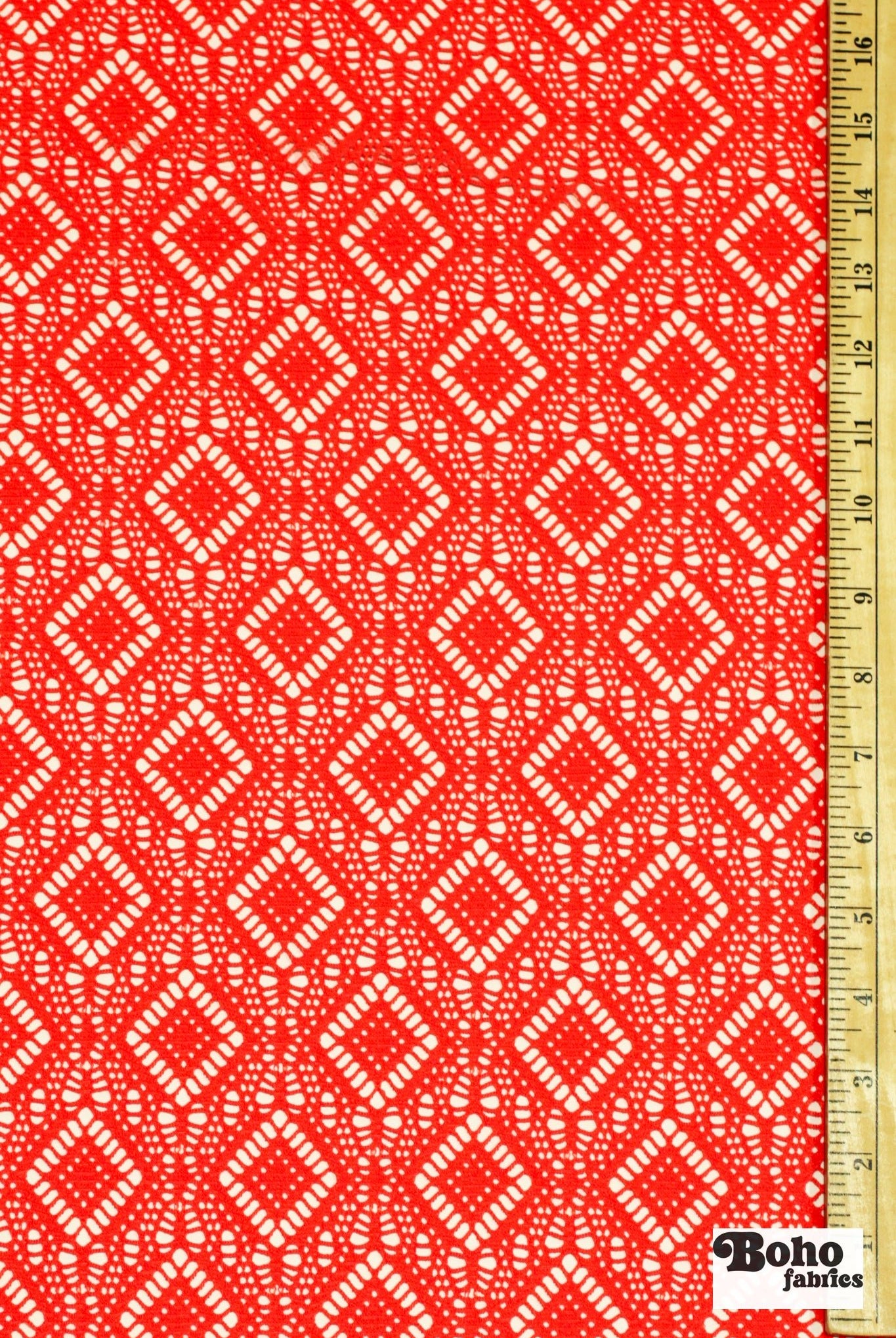 Diamond Eyes in Burnt Orange, Stretch Lace Fabric - Boho Fabrics - Stretch Lace Fabric