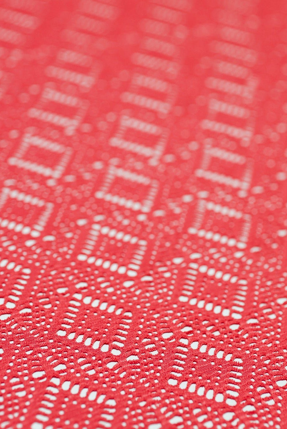 Diamond Eyes in Coral, Stretch Lace Fabric - Boho Fabrics - Stretch Lace Fabric
