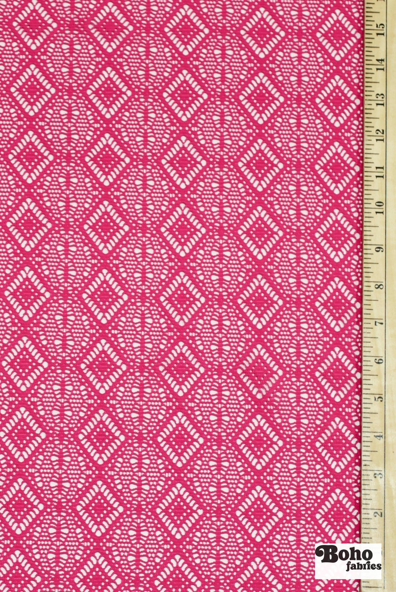 Diamond Eyes in Hot Pink, Stretch Lace Fabric - Boho Fabrics - Stretch Lace Fabric