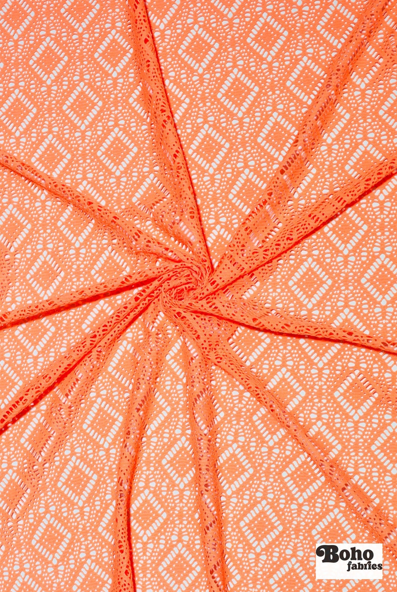 Diamond Eyes in Light Orange, Stretch Lace Fabric - Boho Fabrics - Stretch Lace Fabric