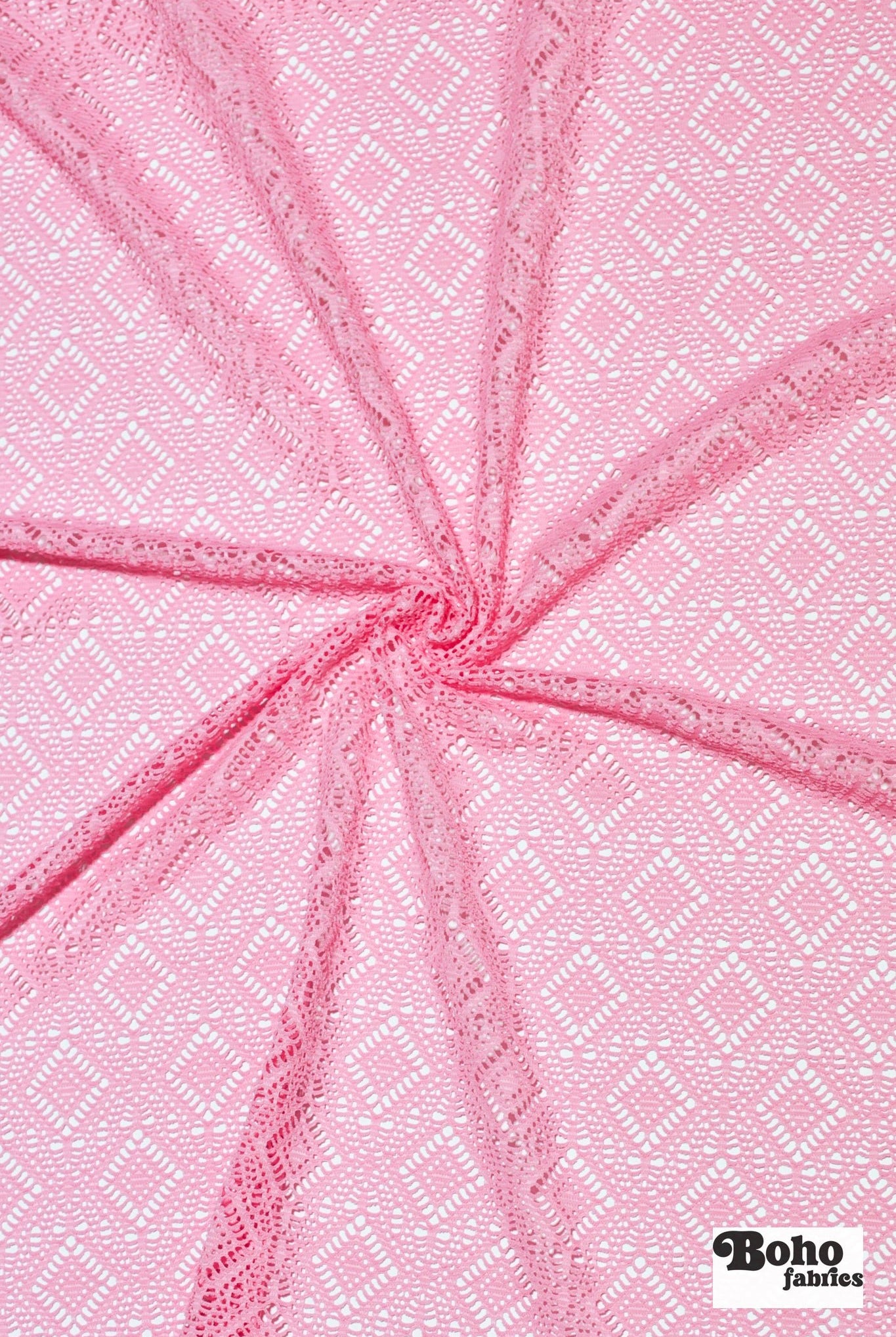 Diamond Eyes in Light Pink, Stretch Lace Fabric - Boho Fabrics - Stretch Lace Fabric