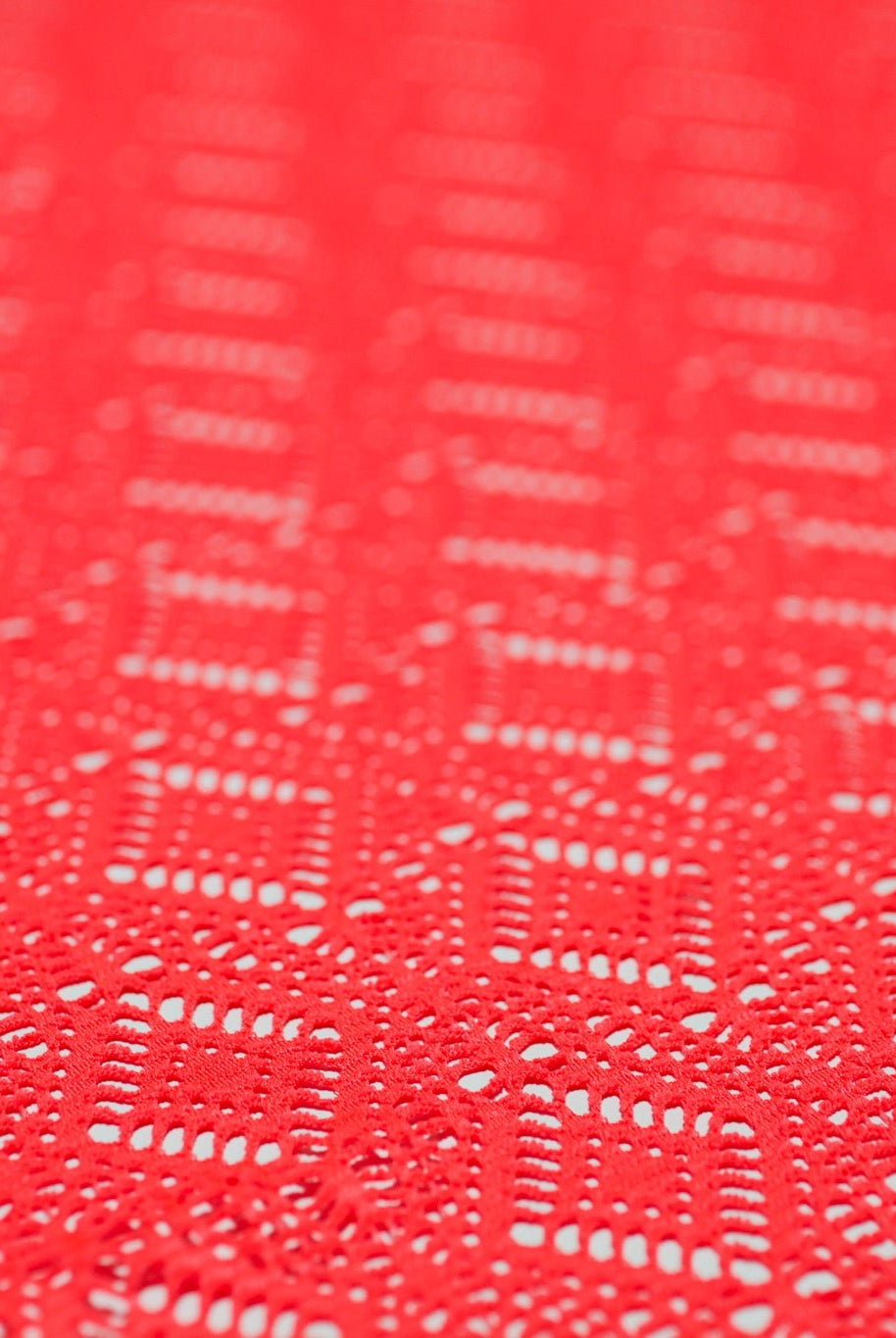 Diamond Eyes in Neon Coral, Stretch Lace Fabric - Boho Fabrics - Stretch Lace Fabric
