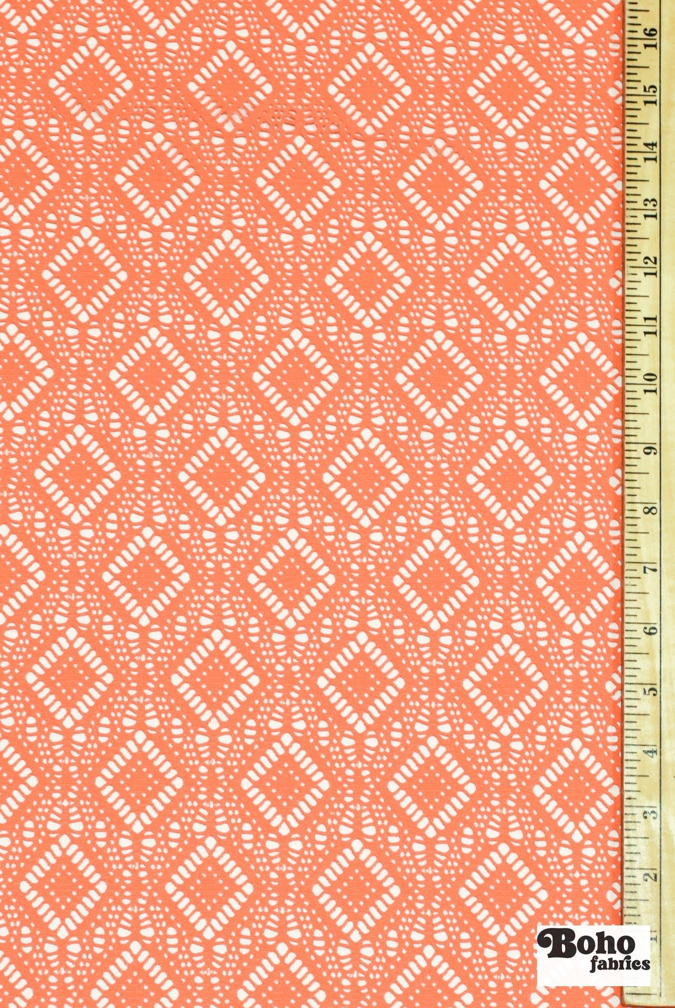 Diamond Eyes in Tangerine, Stretch Lace Fabric - Boho Fabrics - Stretch Lace Fabric