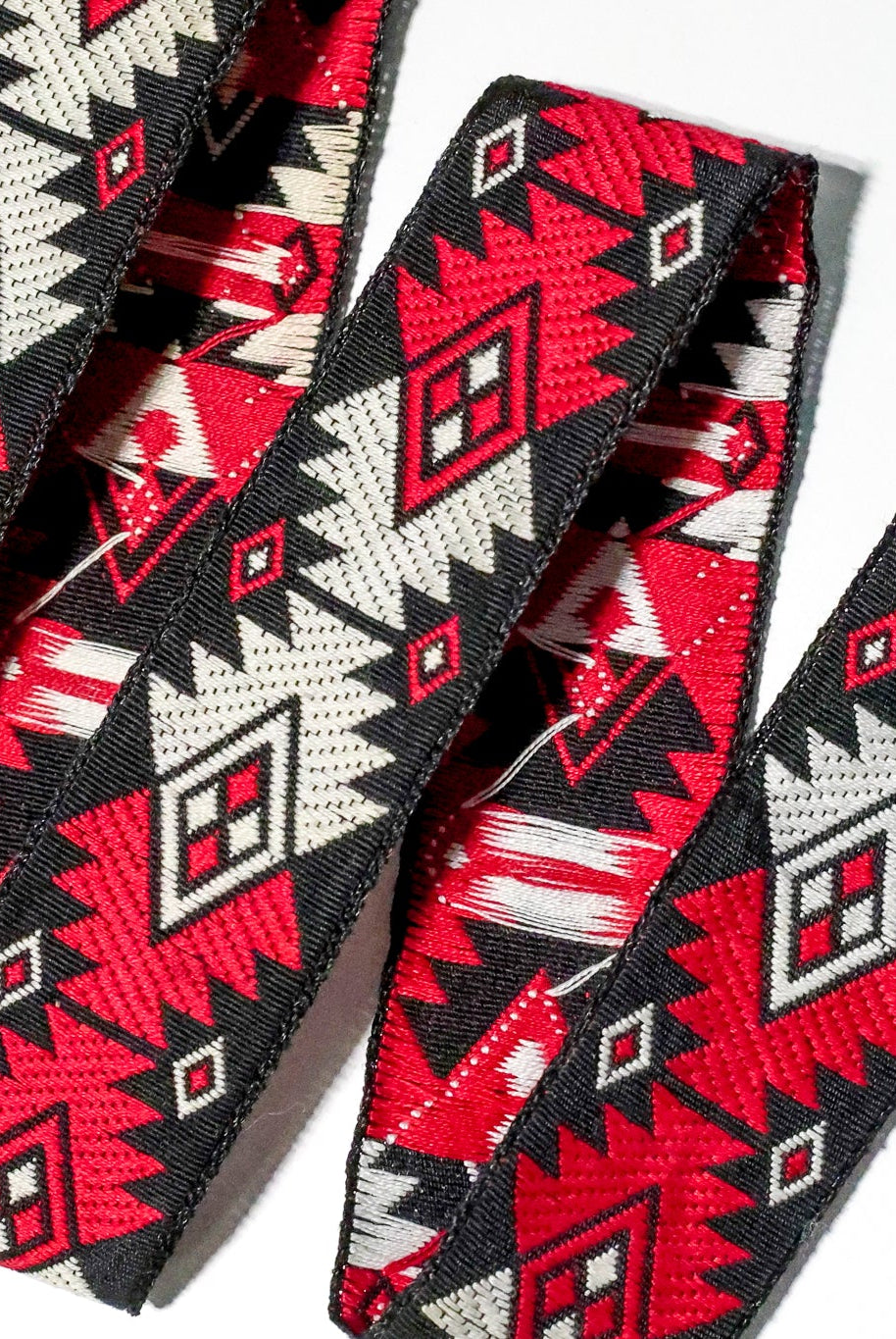Diamond Firecracker, 1" Red/Black Jacquard Woven TRIM - 007 - Boho Fabrics - Trims