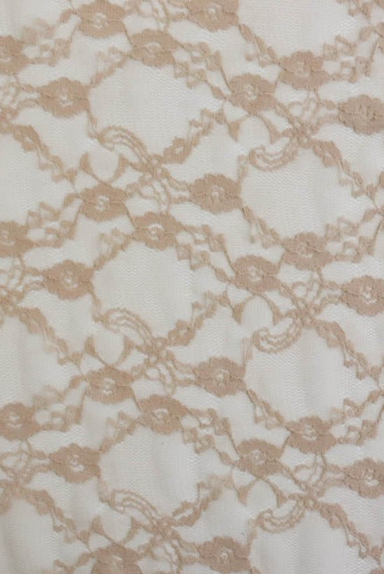 "Diamond Flowers" in Beige. Stretch Lace. SL-110-NDE. - Boho Fabrics