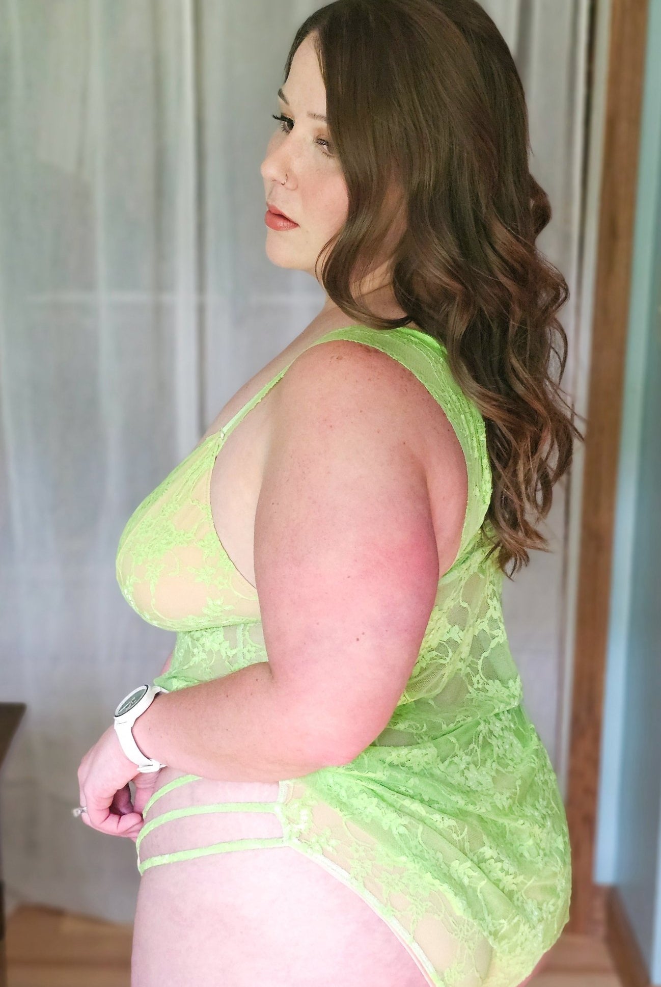 "Diamond Flowers" in Lime Green. Stretch Lace. SL - 110 - LIME - Boho Fabrics - Stretch Lace Fabric
