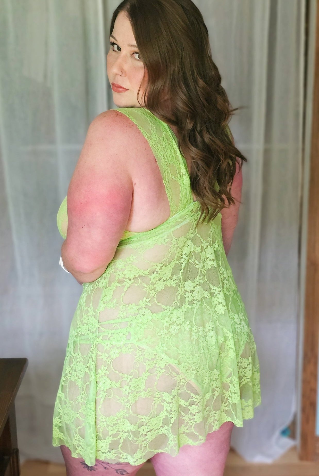 "Diamond Flowers" in Lime Green. Stretch Lace. SL - 110 - LIME - Boho Fabrics - Stretch Lace Fabric