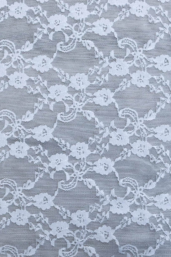 "Diamond Flowers" in White. Stretch Lace. SL-110-WHT. - Boho Fabrics