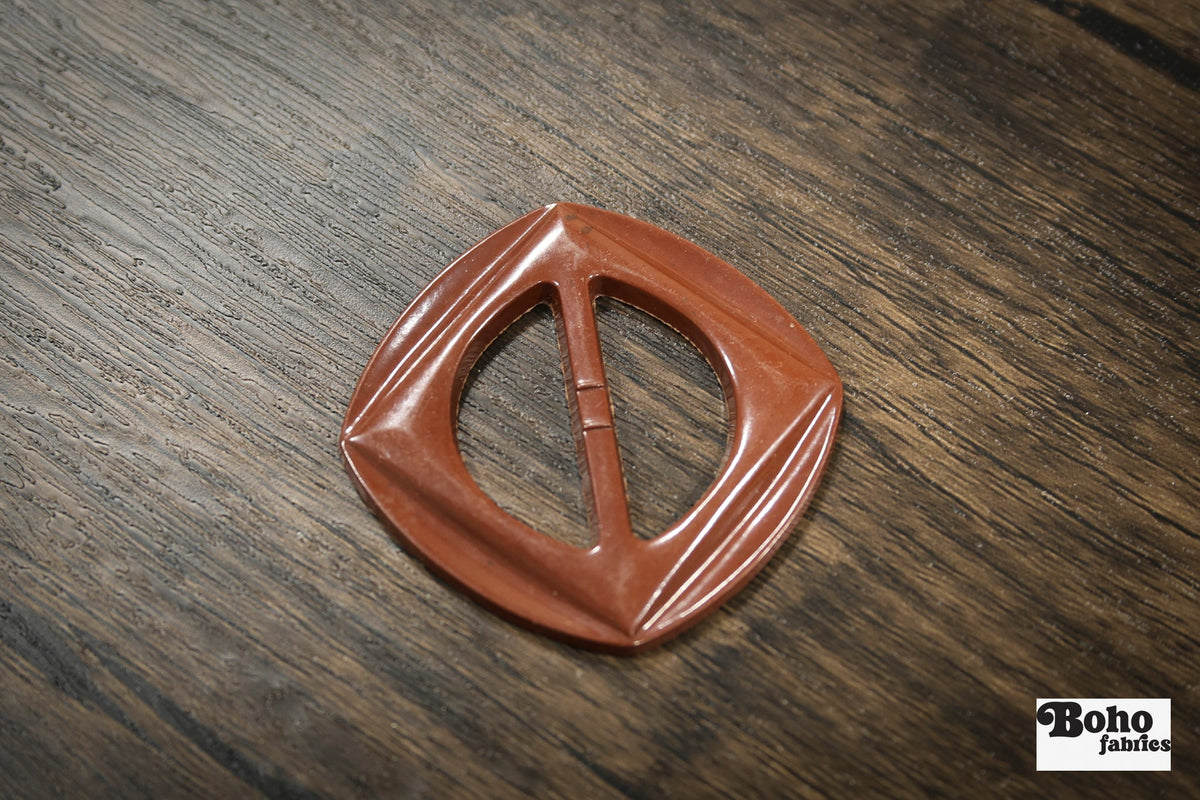 Diamond Frame – 1930s Art Deco Casein Belt & Scarf Slide Buckle | Brown - Boho Fabrics - Buckles & Slides