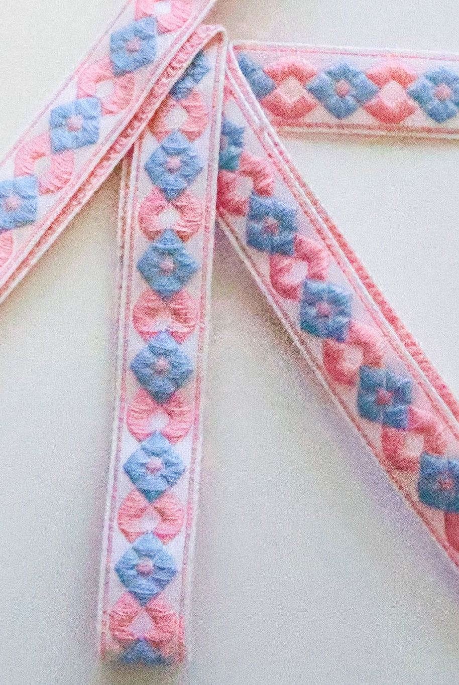 Diamond Link, Pink & Blue 5/8" Vintage Jacquard Ribbon, TRIM - 077 - Boho Fabrics - Trims