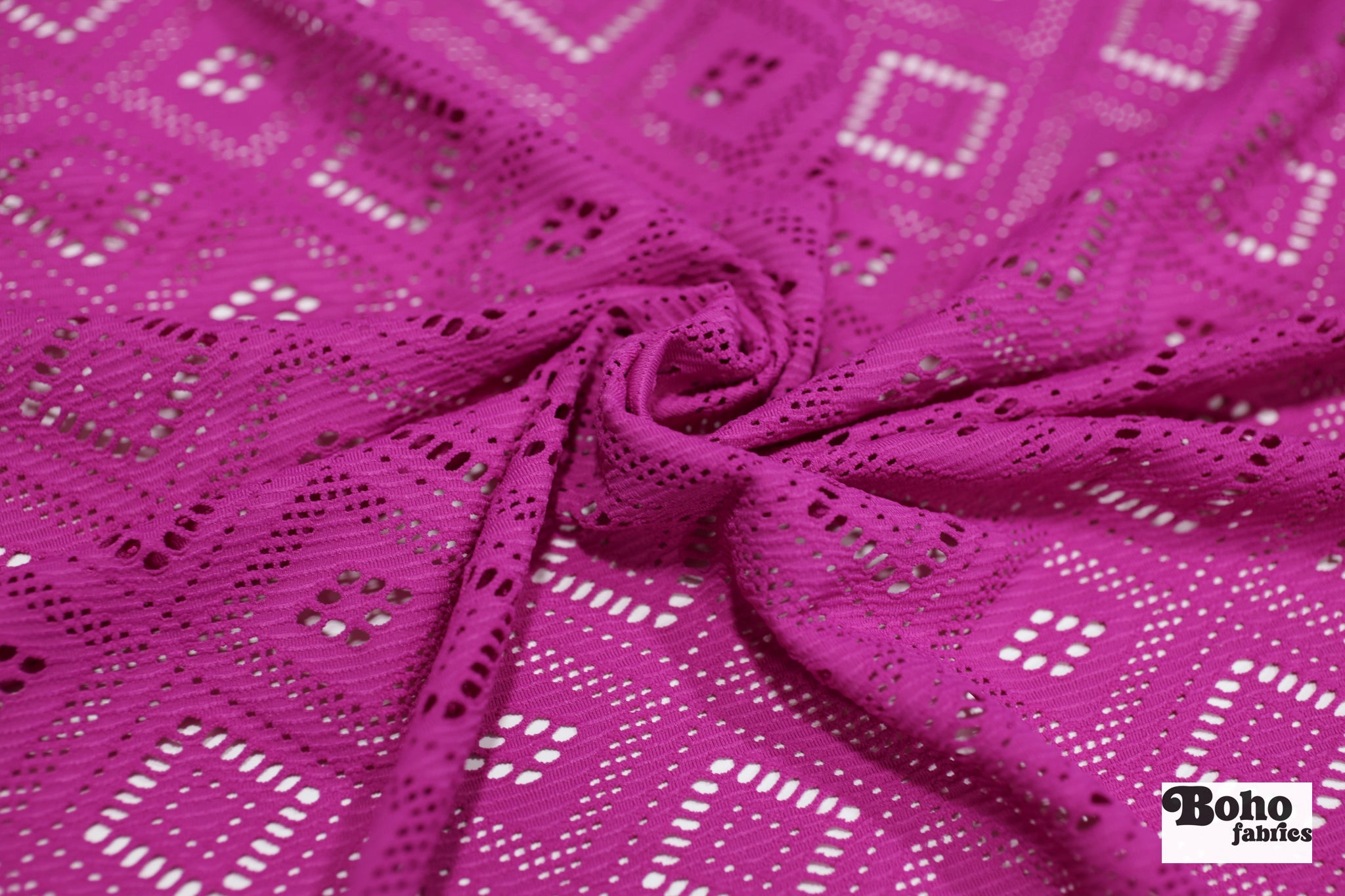 Diamond Quilt in Magenta, Stretch Lace Fabric - Boho Fabrics - Stretch Lace Fabric