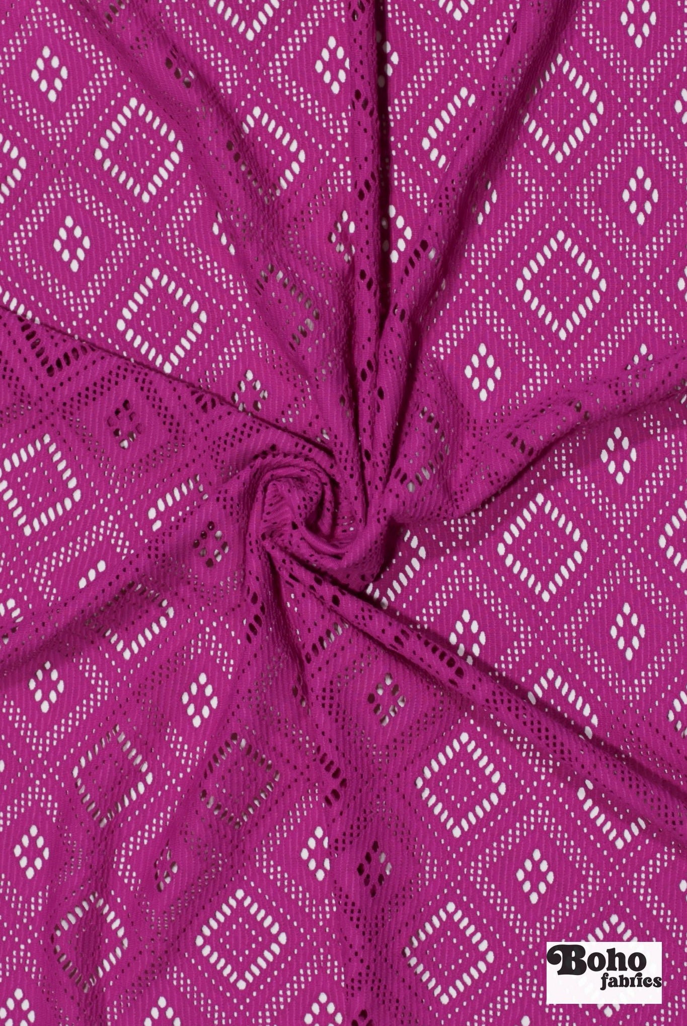 Diamond Quilt in Magenta, Stretch Lace Fabric - Boho Fabrics - Stretch Lace Fabric