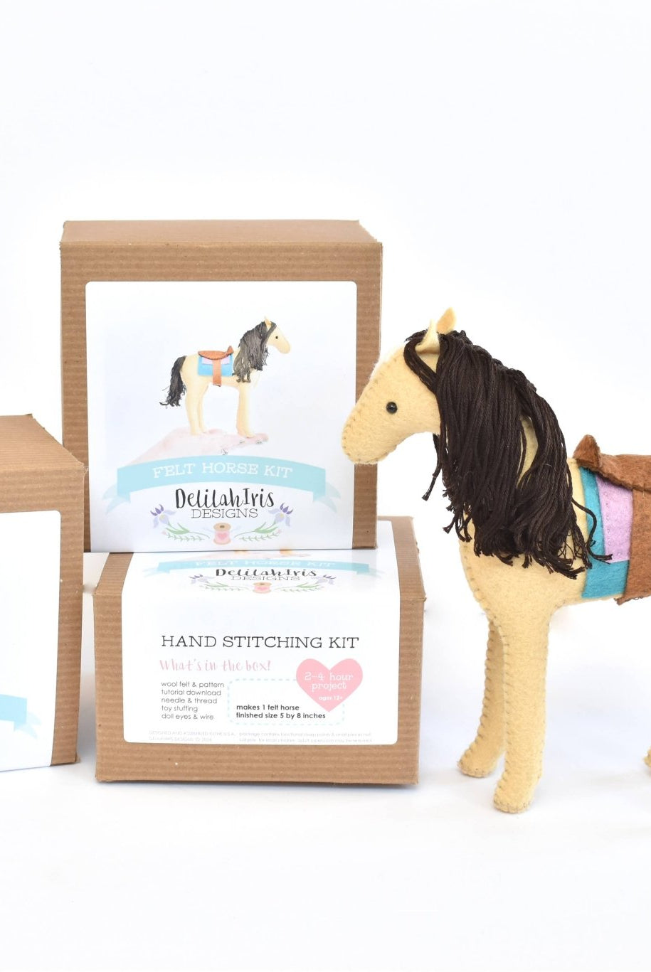 DIY Craft Kit - Felt Horse Stuffed Animal Sewing Craft Kit - Boho Fabrics -