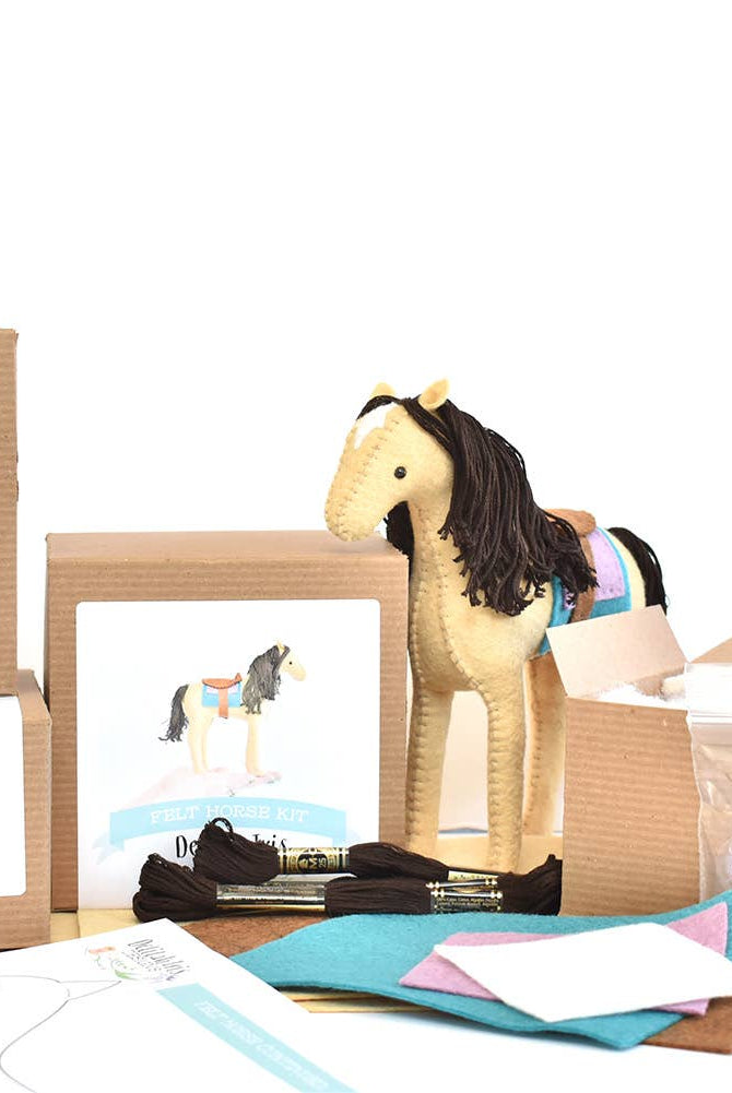 DIY Craft Kit - Felt Horse Stuffed Animal Sewing Craft Kit - Boho Fabrics -
