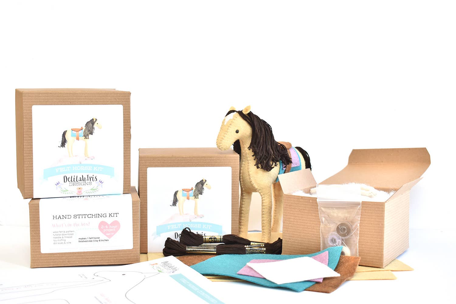 DIY Craft Kit - Felt Horse Stuffed Animal Sewing Craft Kit - Boho Fabrics -